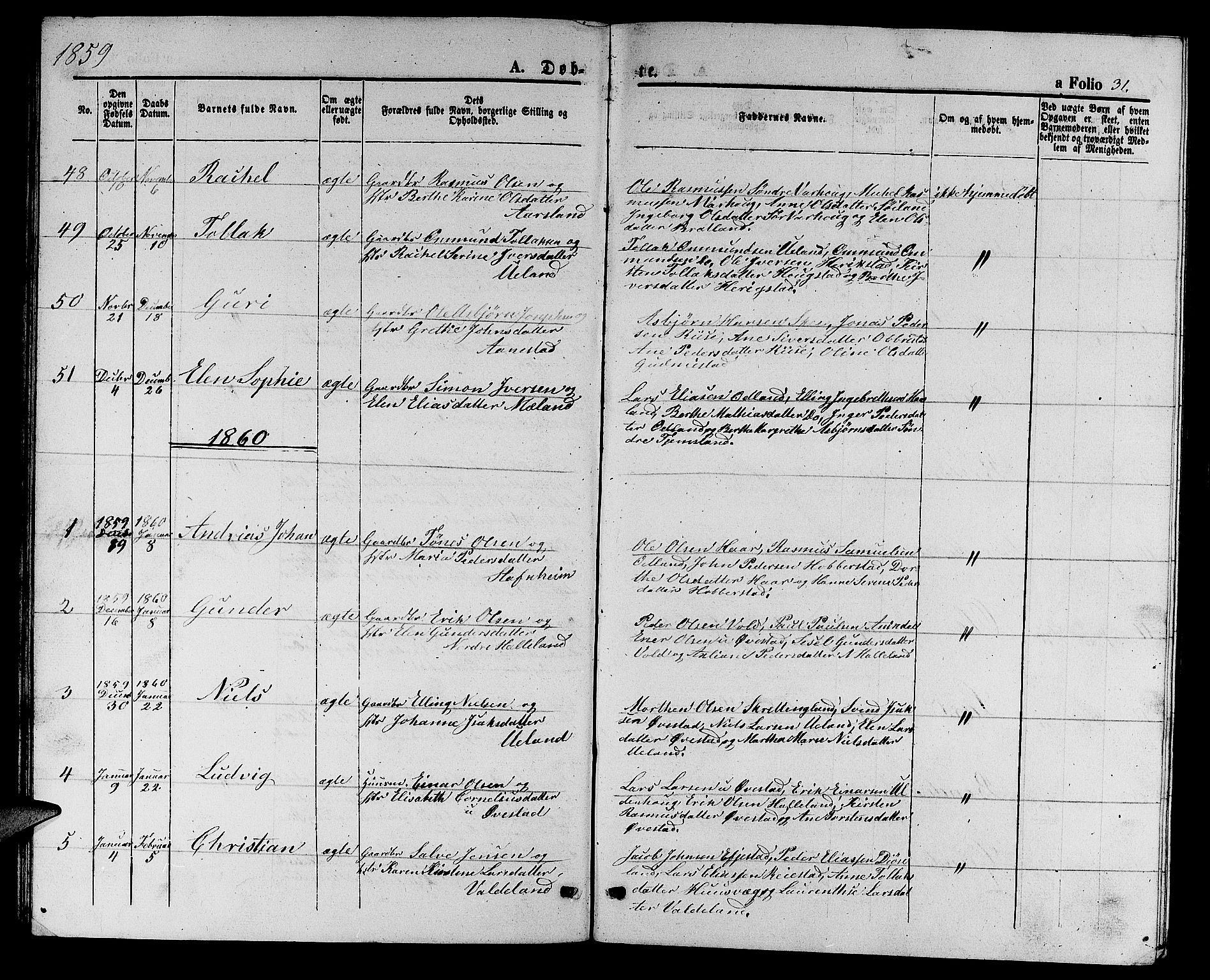 Hå sokneprestkontor, AV/SAST-A-101801/001/30BB/L0002: Klokkerbok nr. B 2, 1854-1883, s. 31