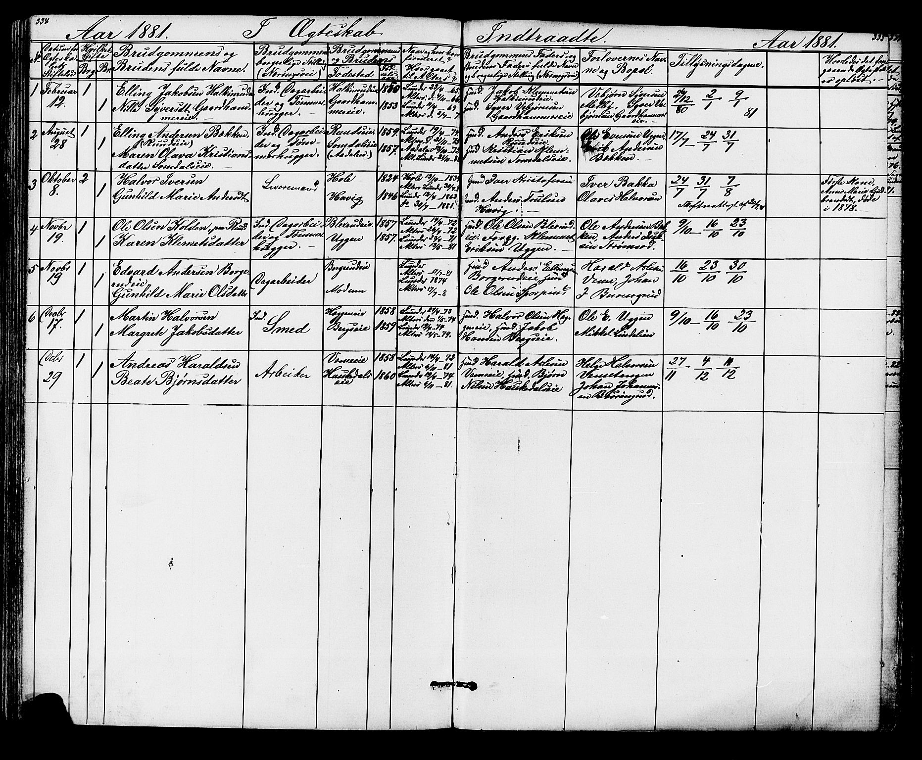 Lunder kirkebøker, AV/SAKO-A-629/G/Ga/L0003a: Klokkerbok nr. I 3, 1869-1888, s. 334-335