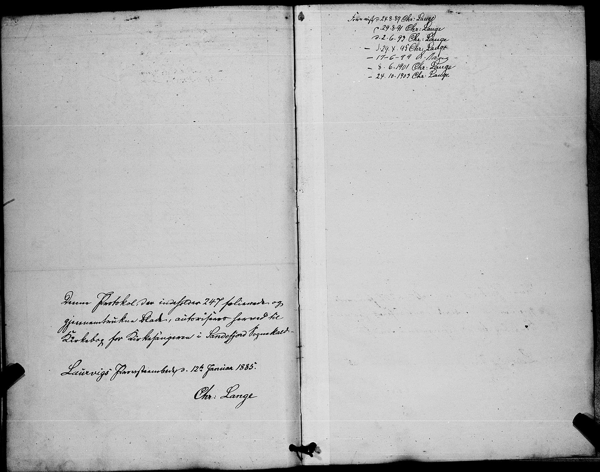 Sandefjord kirkebøker, AV/SAKO-A-315/G/Ga/L0001: Klokkerbok nr. 1, 1885-1903