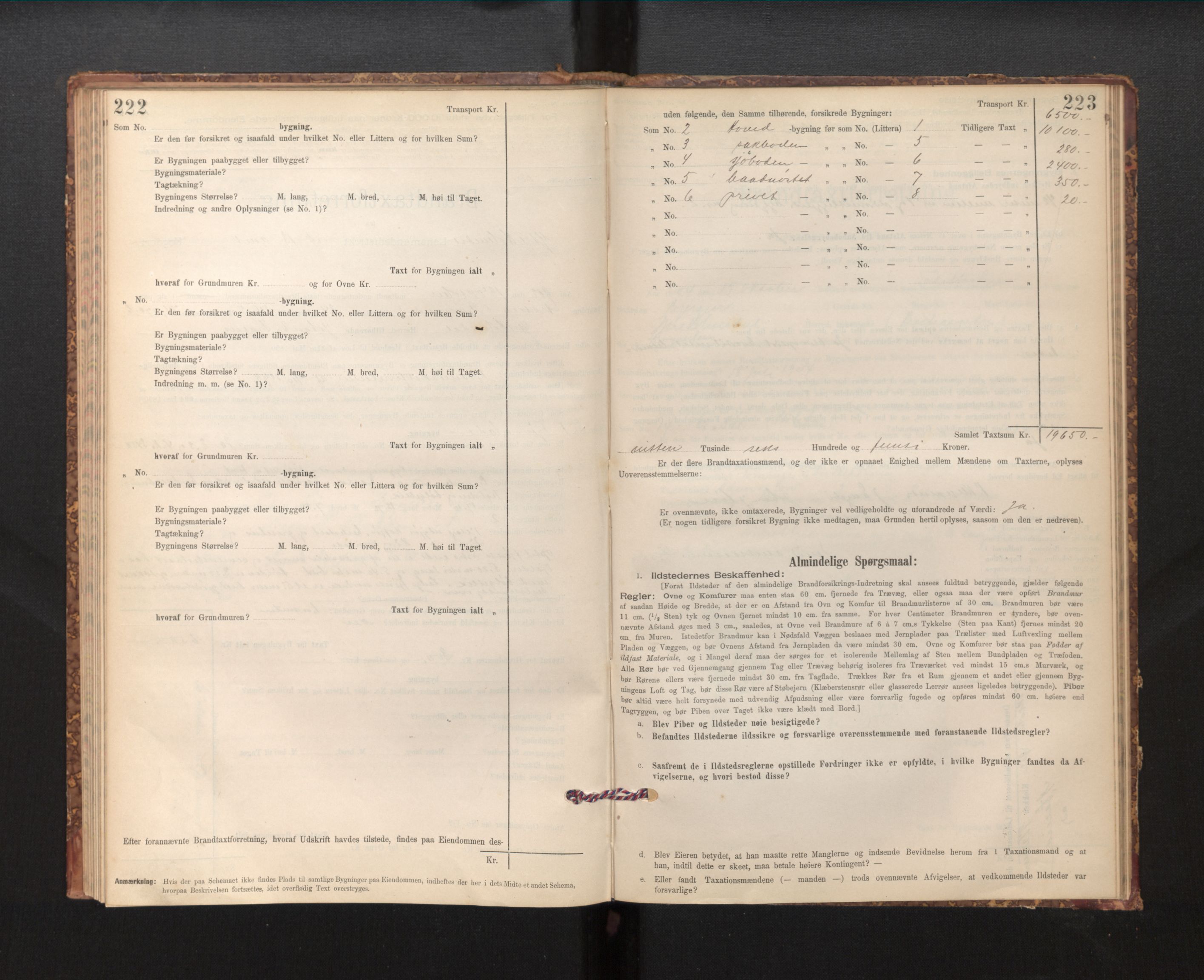 Lensmannen i Fjaler, SAB/A-27201/0012/L0006: Branntakstprotokoll, skjematakst, 1895-1937, s. 222-223