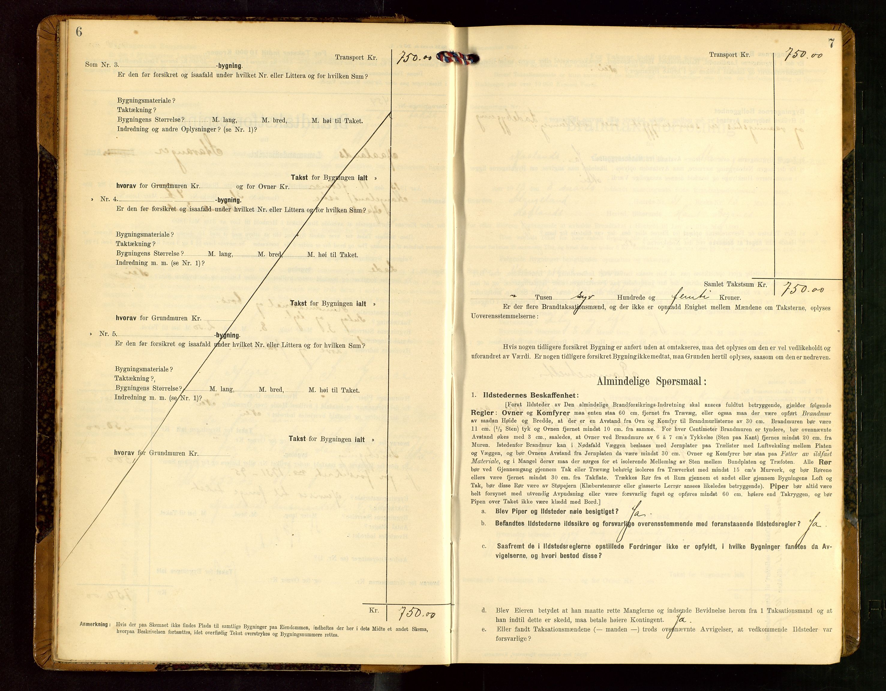 Håland lensmannskontor, AV/SAST-A-100100/Gob/L0004: Branntakstprotokoll - skjematakst. Register i boken., 1913-1915, s. 6-7