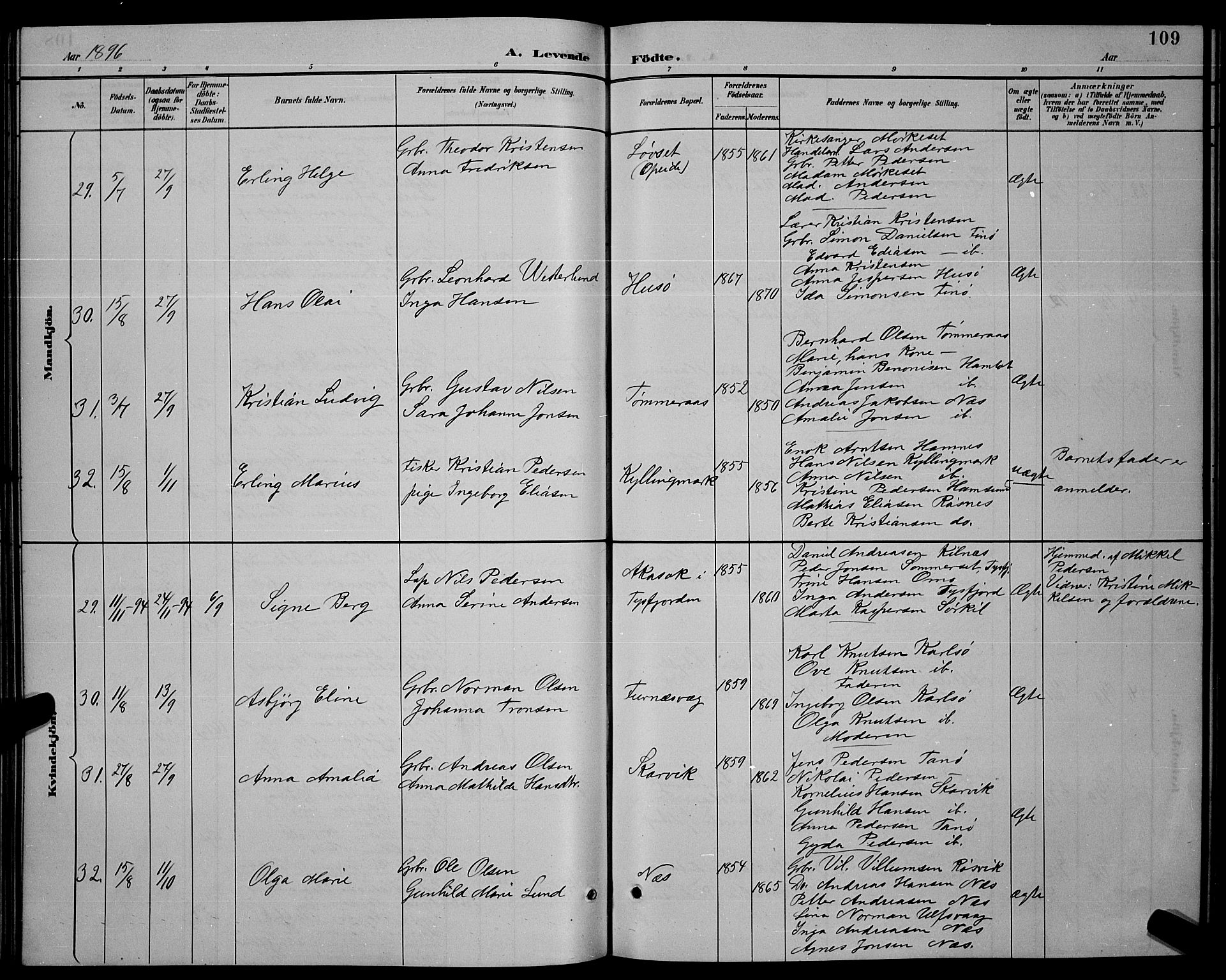 Ministerialprotokoller, klokkerbøker og fødselsregistre - Nordland, SAT/A-1459/859/L0859: Klokkerbok nr. 859C05, 1887-1898, s. 109