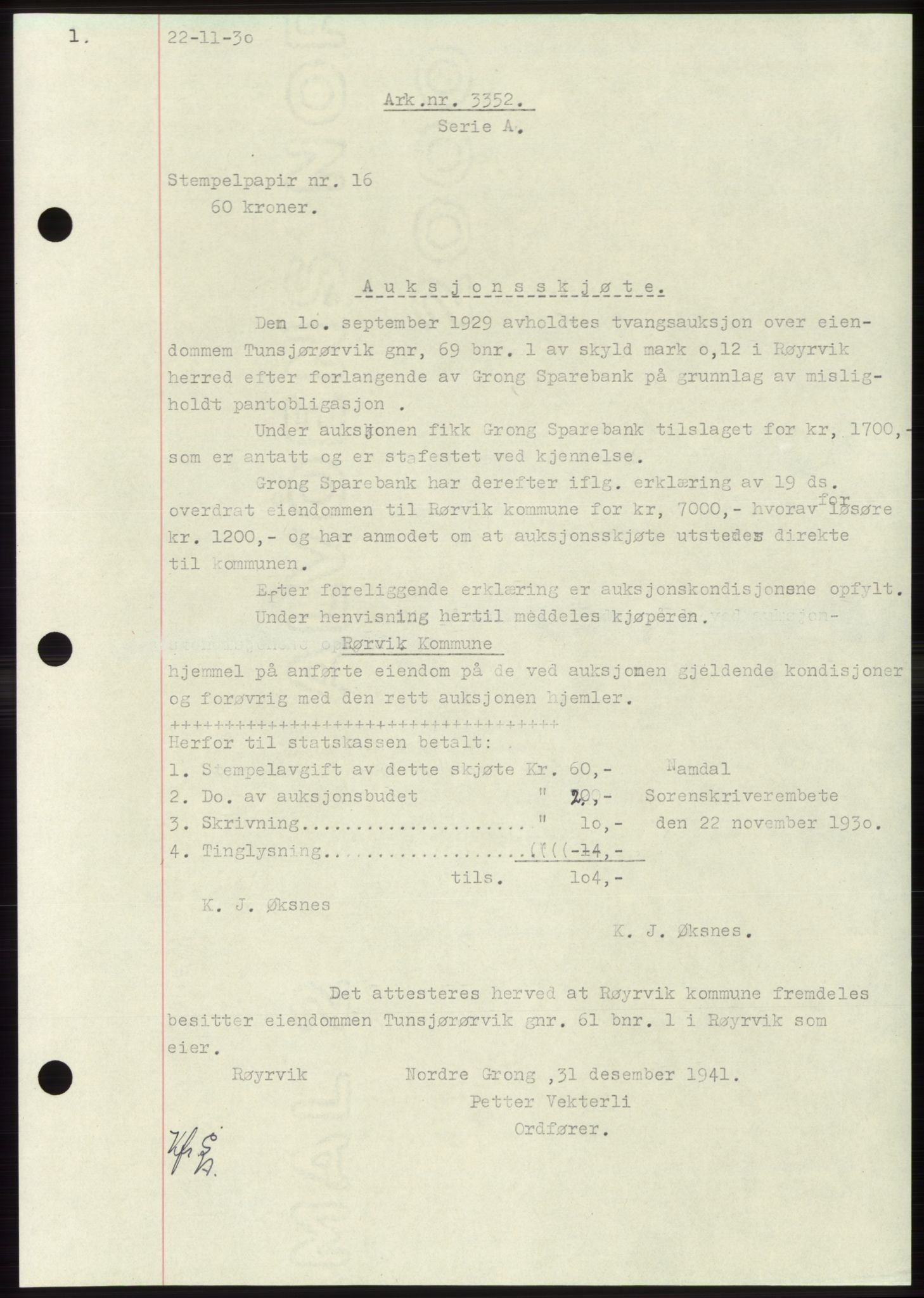 Namdal sorenskriveri, SAT/A-4133/1/2/2C: Pantebok nr. -, 1926-1930, Tingl.dato: 22.11.1930