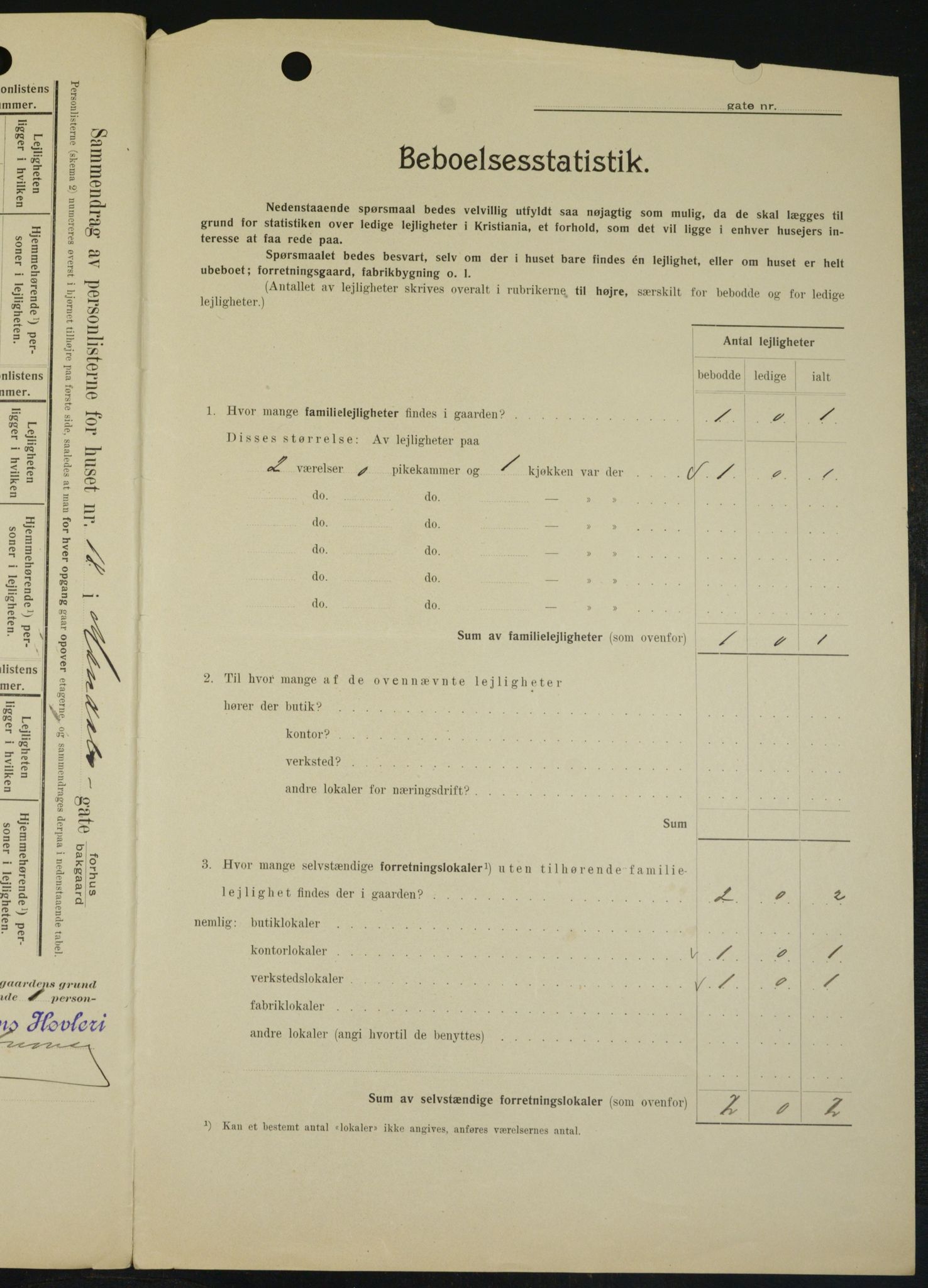 OBA, Kommunal folketelling 1.2.1909 for Kristiania kjøpstad, 1909, s. 54916