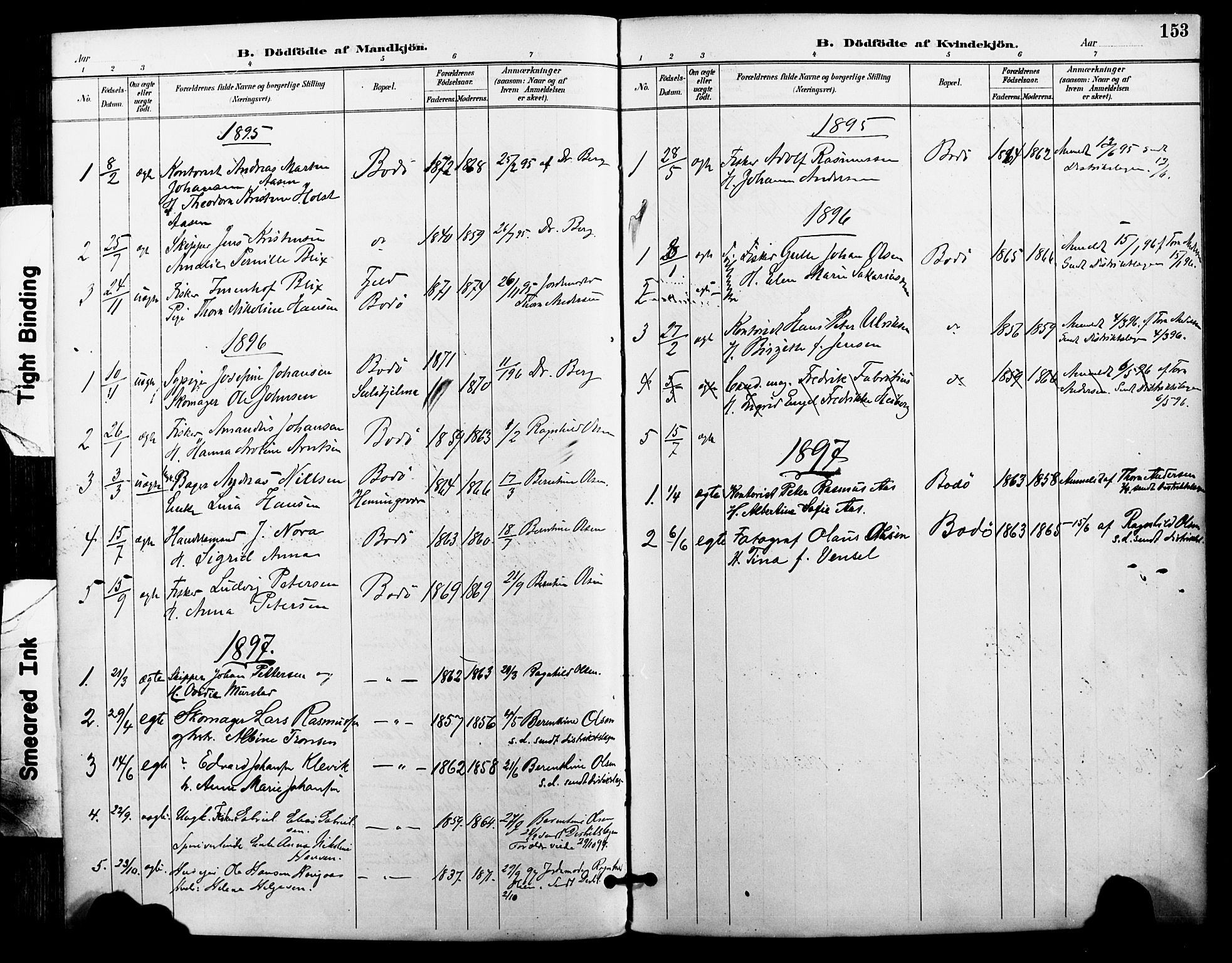 Ministerialprotokoller, klokkerbøker og fødselsregistre - Nordland, AV/SAT-A-1459/801/L0010: Ministerialbok nr. 801A10, 1888-1899, s. 153