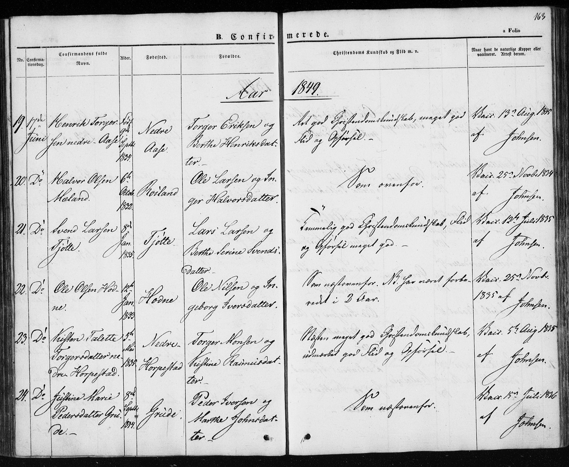 Klepp sokneprestkontor, AV/SAST-A-101803/001/3/30BA/L0004: Ministerialbok nr. A 4, 1842-1852, s. 163