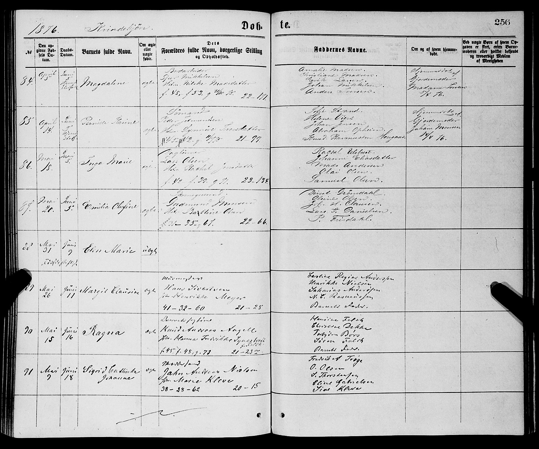 Korskirken sokneprestembete, AV/SAB-A-76101/H/Haa/L0020: Ministerialbok nr. B 6, 1871-1878, s. 256