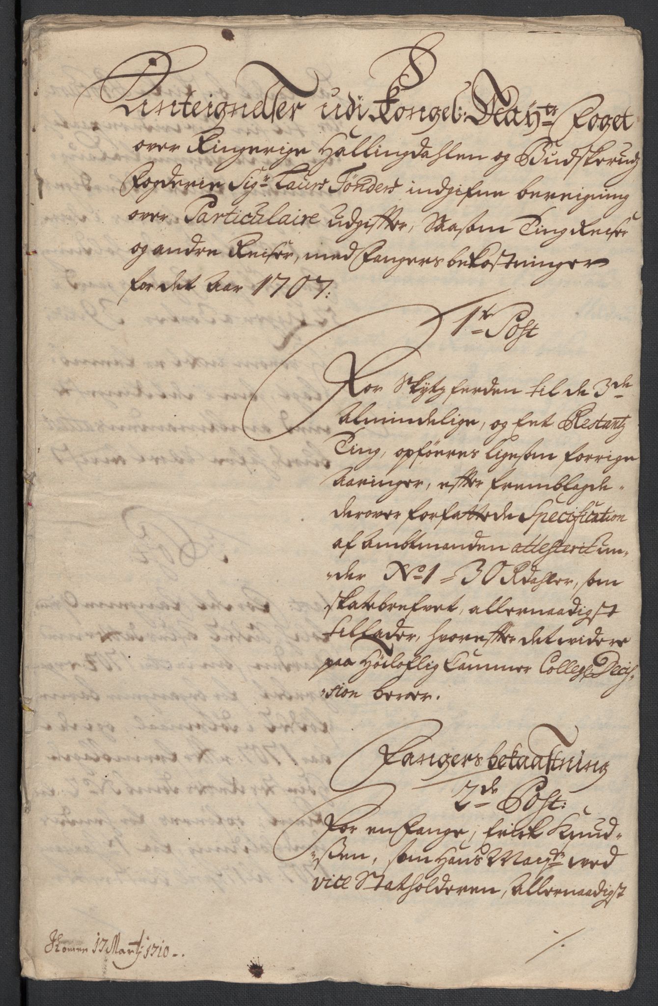 Rentekammeret inntil 1814, Reviderte regnskaper, Fogderegnskap, AV/RA-EA-4092/R22/L1466: Fogderegnskap Ringerike, Hallingdal og Buskerud, 1707, s. 281