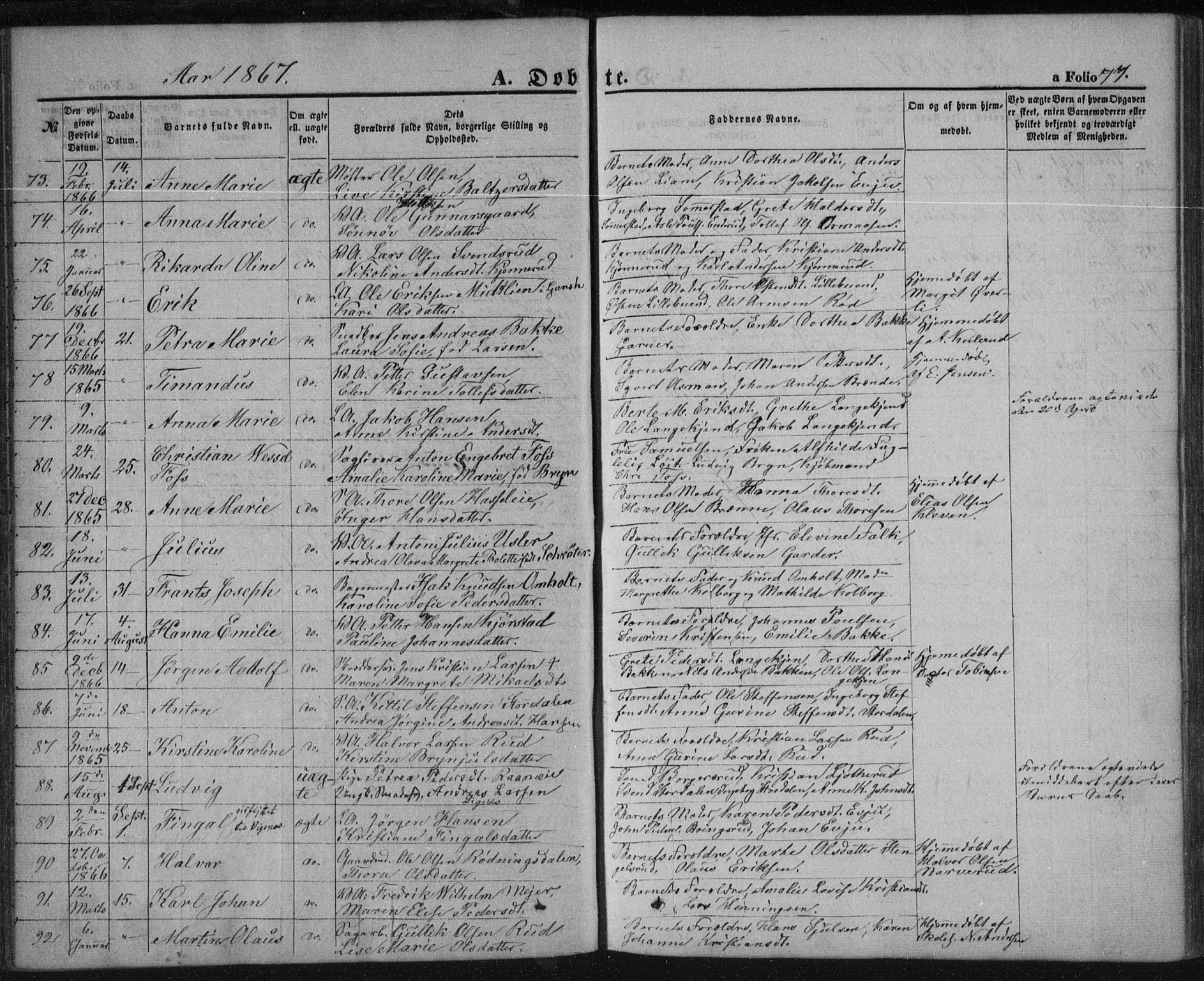 Kongsberg kirkebøker, AV/SAKO-A-22/F/Fa/L0010: Ministerialbok nr. I 10, 1859-1875, s. 77