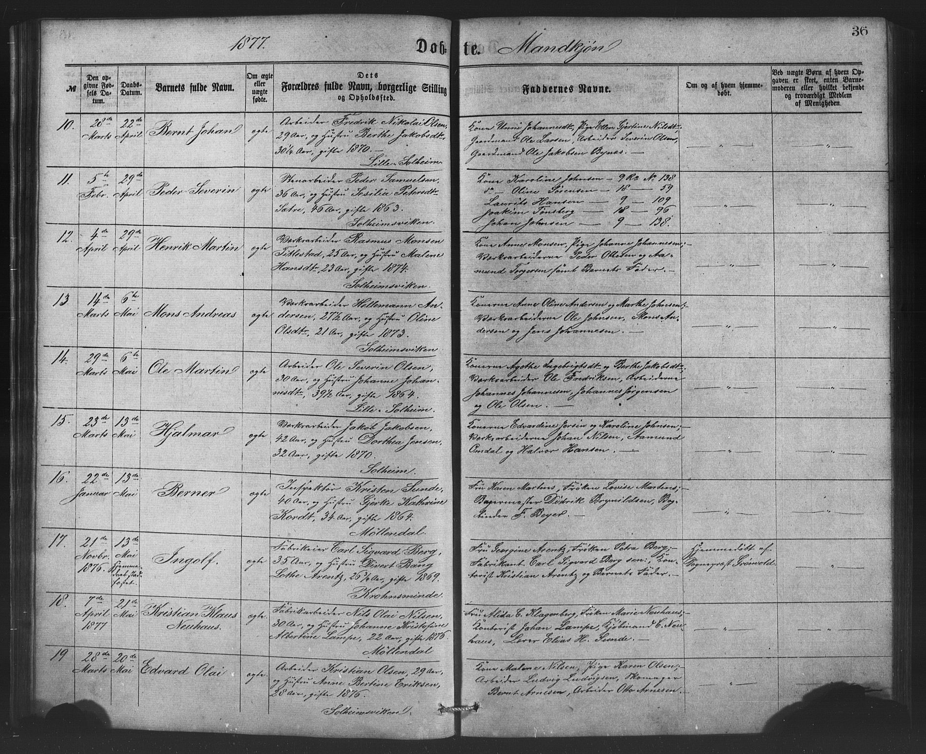 St. Jørgens hospital og Årstad sokneprestembete, AV/SAB-A-99934: Klokkerbok nr. A 4, 1873-1885, s. 36
