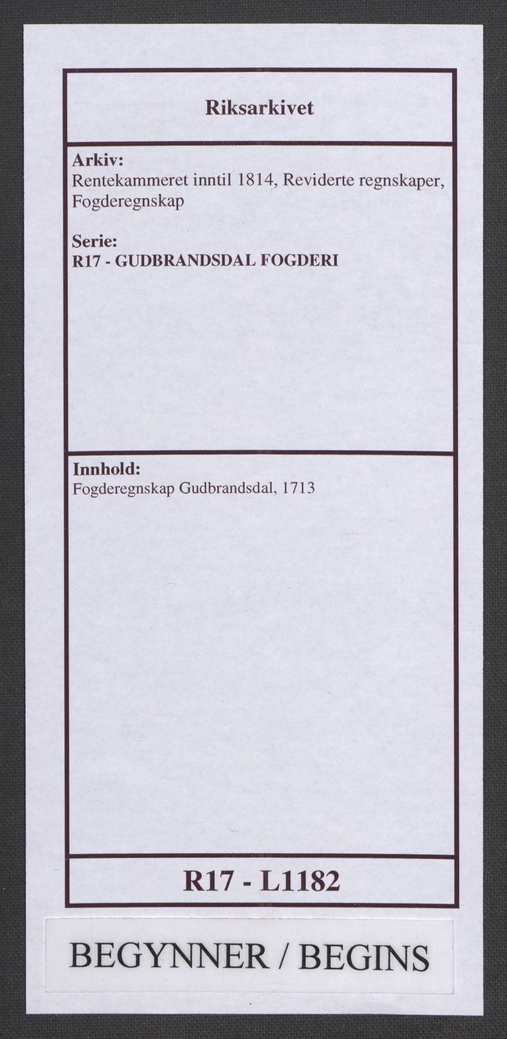 Rentekammeret inntil 1814, Reviderte regnskaper, Fogderegnskap, RA/EA-4092/R17/L1182: Fogderegnskap Gudbrandsdal, 1713, s. 1