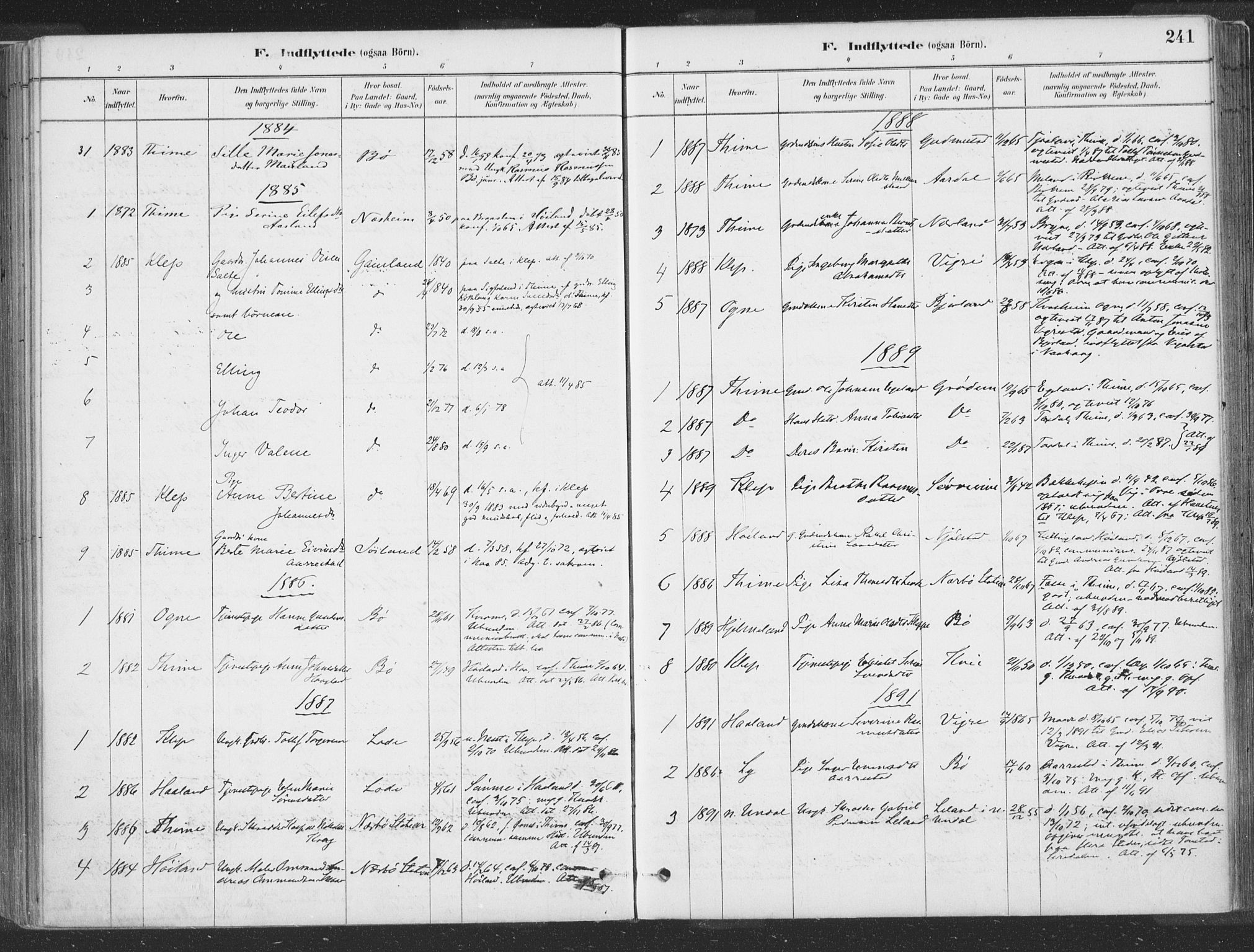 Hå sokneprestkontor, AV/SAST-A-101801/001/30BA/L0010: Ministerialbok nr. A 9, 1879-1896, s. 241
