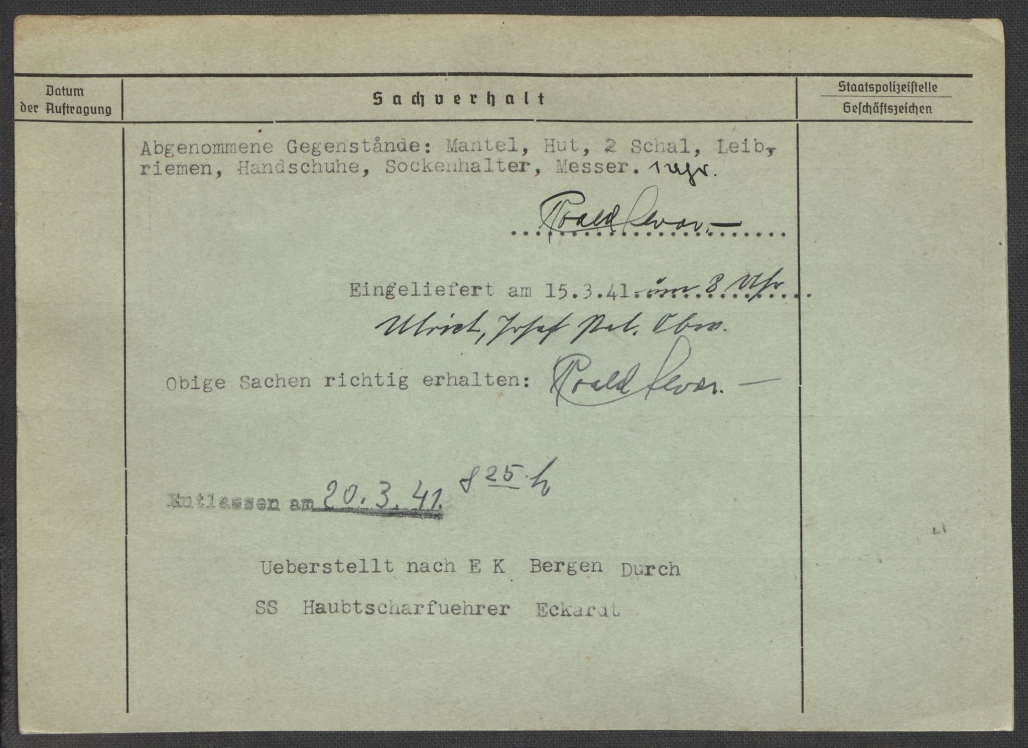 Befehlshaber der Sicherheitspolizei und des SD, RA/RAFA-5969/E/Ea/Eaa/L0001: Register over norske fanger i Møllergata 19: A-Bj, 1940-1945, s. 81