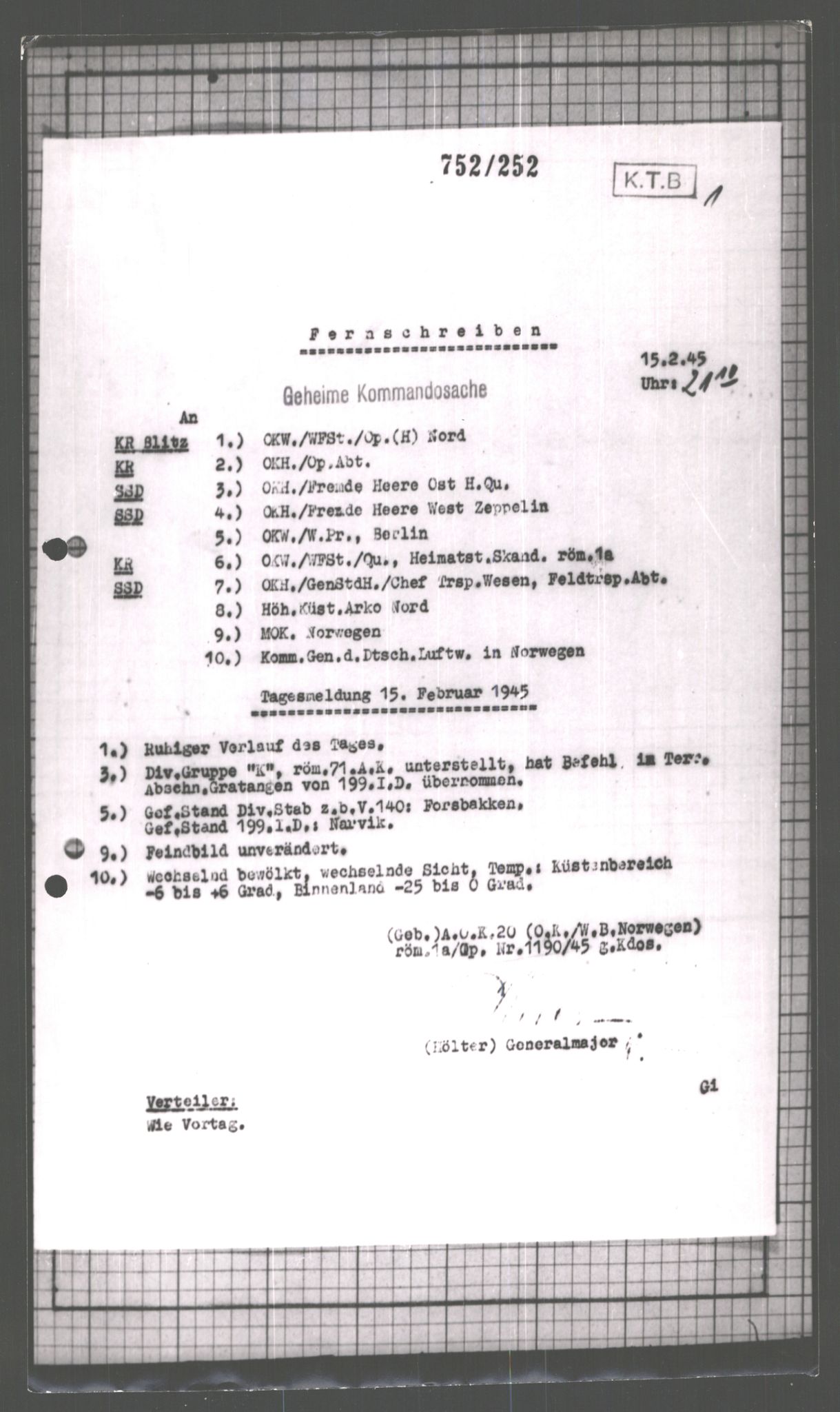 Forsvarets Overkommando. 2 kontor. Arkiv 11.4. Spredte tyske arkivsaker, AV/RA-RAFA-7031/D/Dar/Dara/L0003: Krigsdagbøker for 20. Gebirgs-Armee-Oberkommando (AOK 20), 1945, s. 68