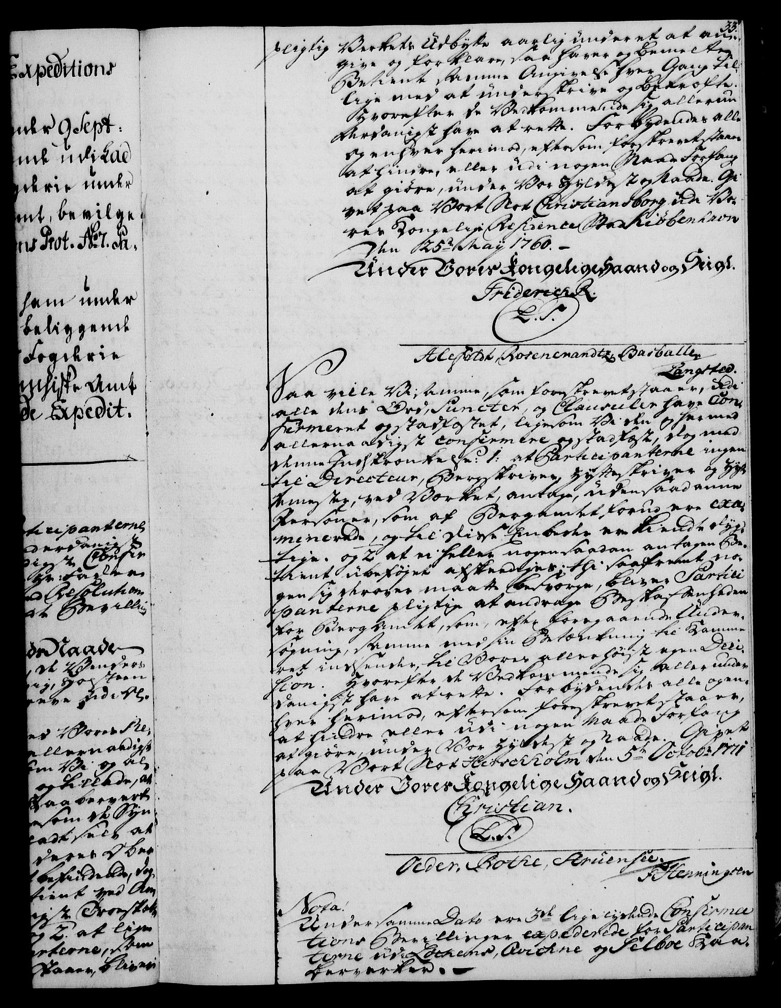 Rentekammeret, Kammerkanselliet, RA/EA-3111/G/Gg/Ggc/Ggca/L0002: Norsk konfirmasjonsekspedisjonsprotokoll med register (merket RK 53.24), 1766-1772, s. 33