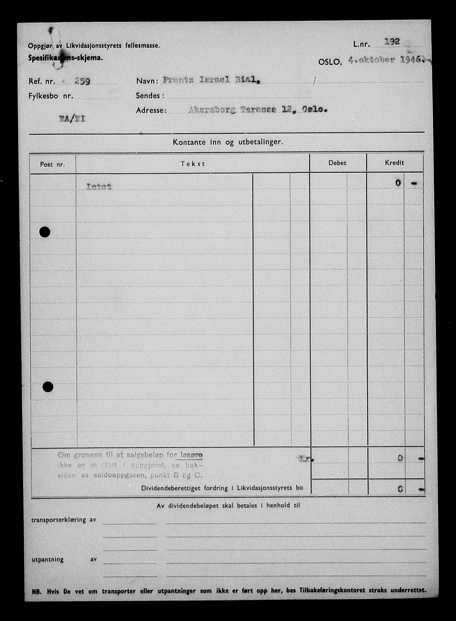 Justisdepartementet, Tilbakeføringskontoret for inndratte formuer, AV/RA-S-1564/H/Hc/Hcc/L0924: --, 1945-1947, s. 60