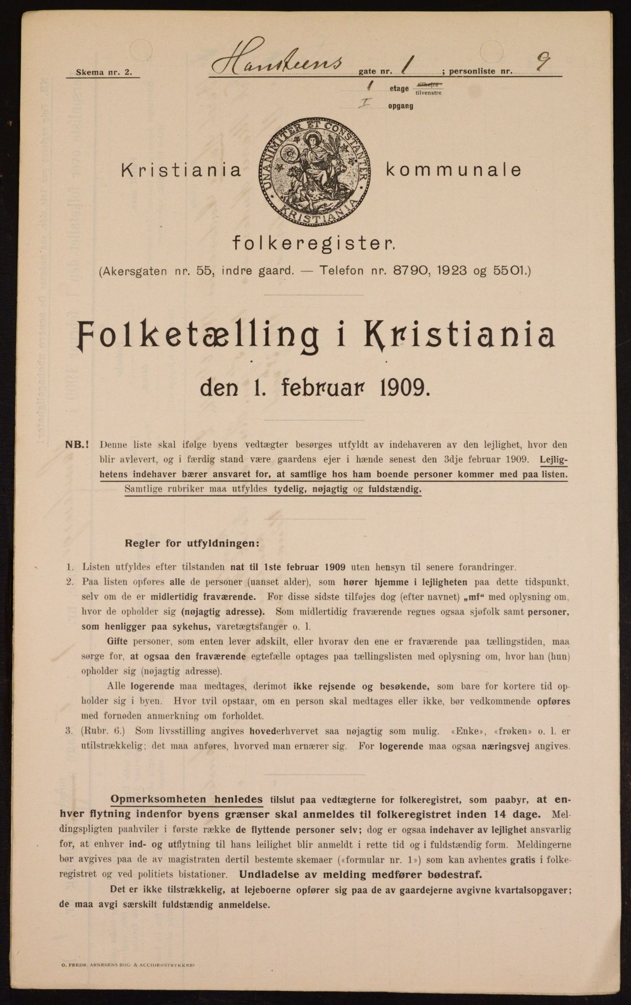 OBA, Kommunal folketelling 1.2.1909 for Kristiania kjøpstad, 1909, s. 31470