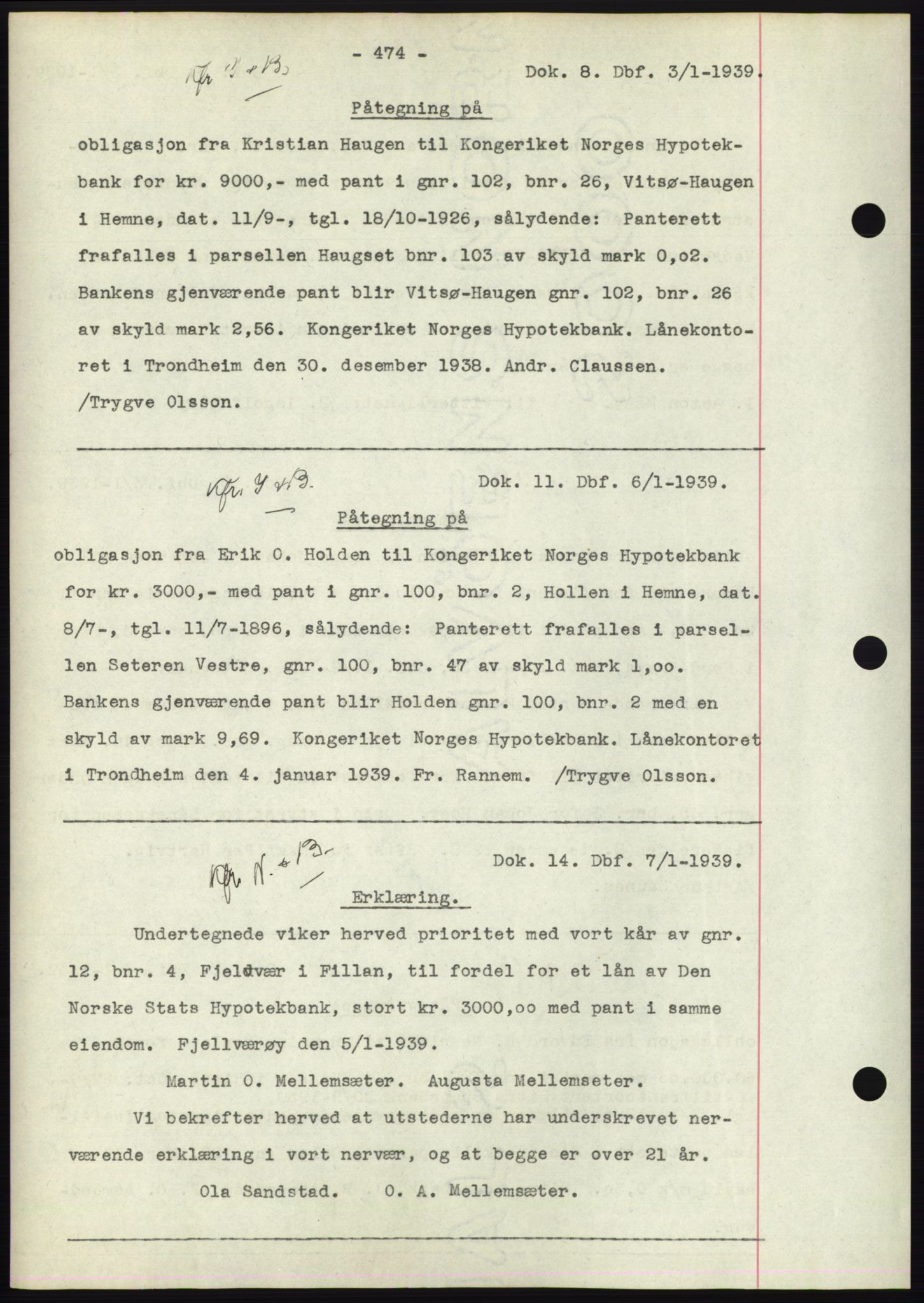 Hitra sorenskriveri, AV/SAT-A-0018/2/2C/2Ca: Pantebok nr. C1, 1936-1945, Dagboknr: 8/1939