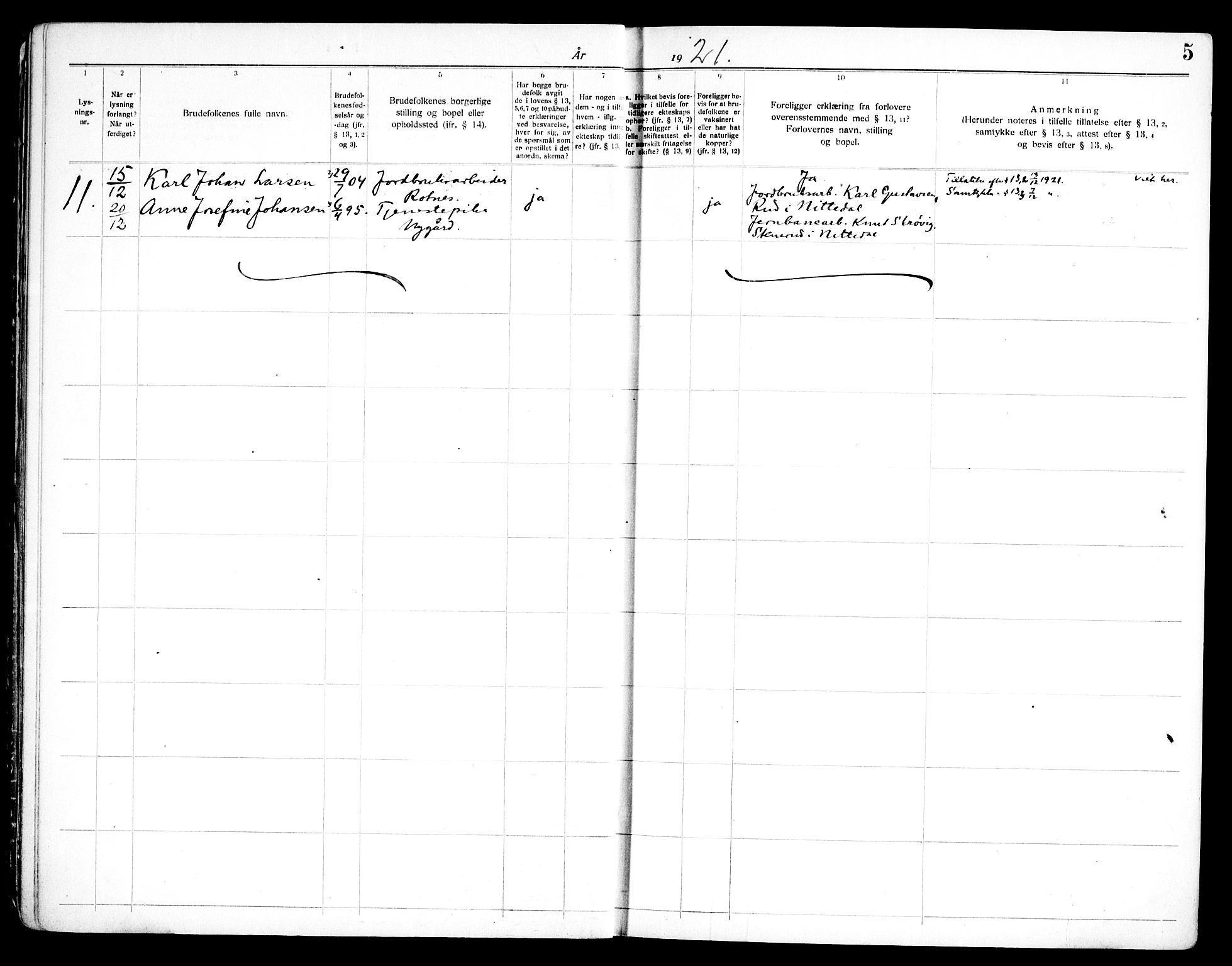 Nittedal prestekontor Kirkebøker, AV/SAO-A-10365a/H/Ha/L0001: Lysningsprotokoll nr. 1, 1919-1953, s. 5