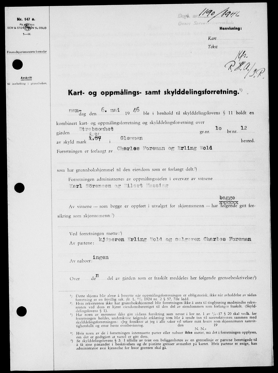 Onsøy sorenskriveri, SAO/A-10474/G/Ga/Gab/L0016: Pantebok nr. II A-16, 1946-1946, Dagboknr: 1190/1946