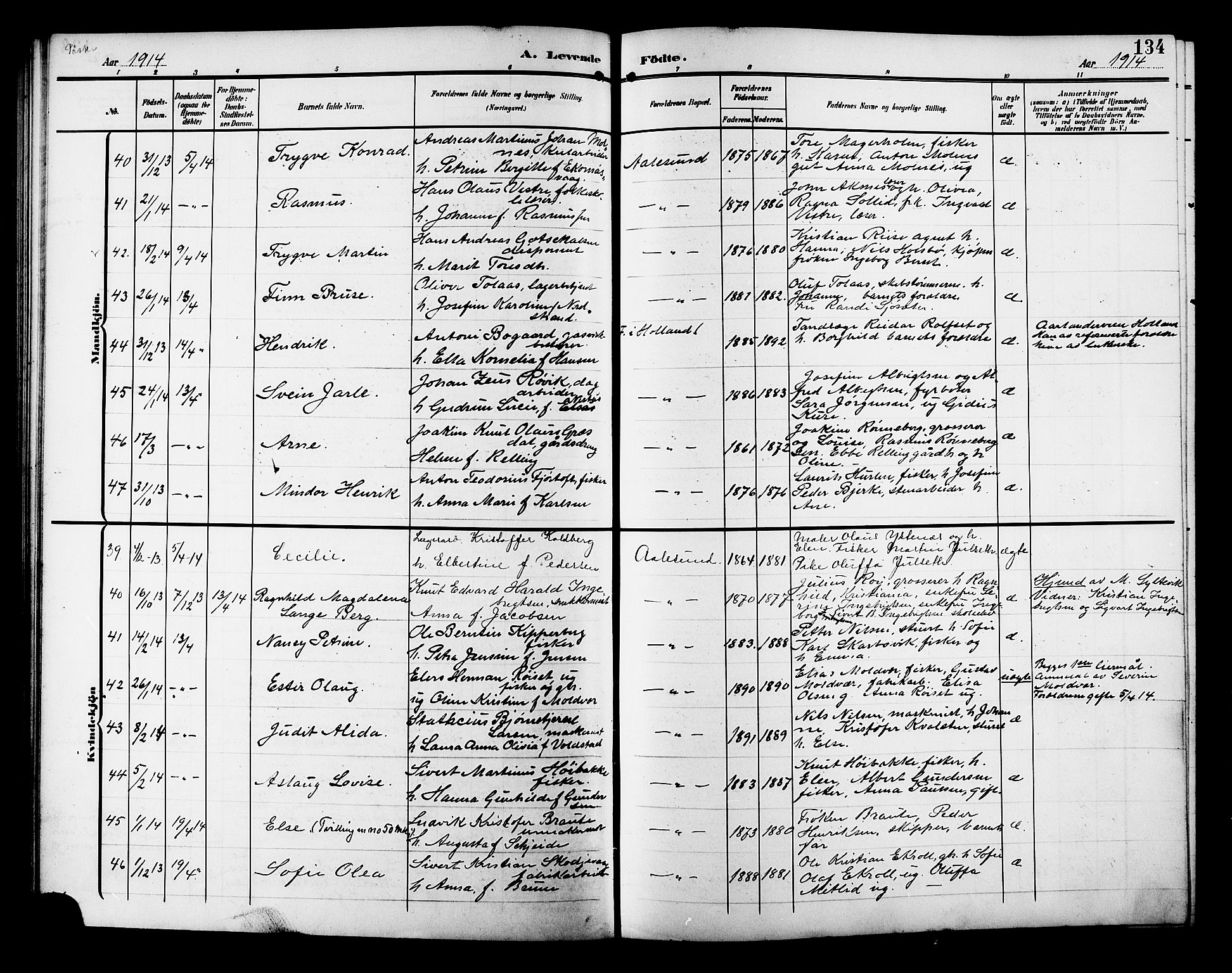 Ministerialprotokoller, klokkerbøker og fødselsregistre - Møre og Romsdal, AV/SAT-A-1454/529/L0471: Klokkerbok nr. 529C08, 1909-1921, s. 134