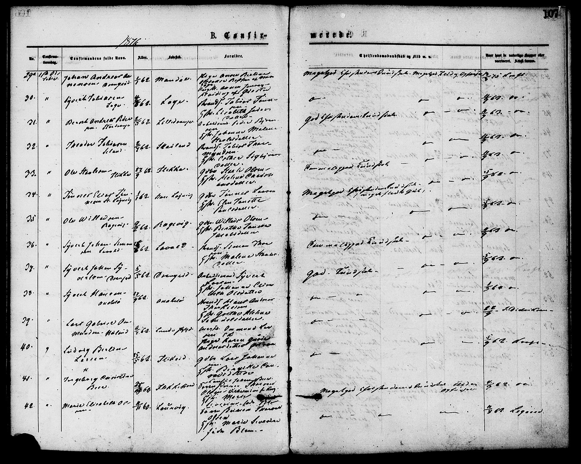 Flekkefjord sokneprestkontor, AV/SAK-1111-0012/F/Fa/Fac/L0007: Ministerialbok nr. A 7, 1875-1885, s. 107