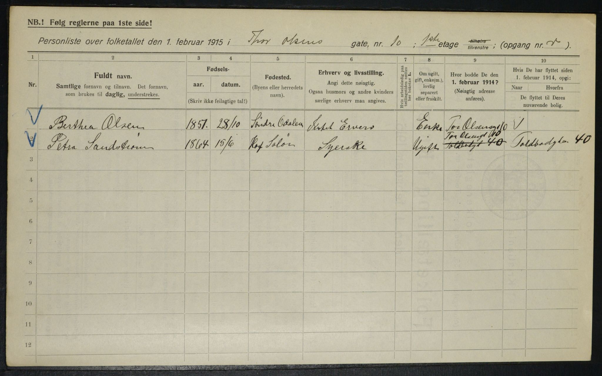 OBA, Kommunal folketelling 1.2.1915 for Kristiania, 1915, s. 109783