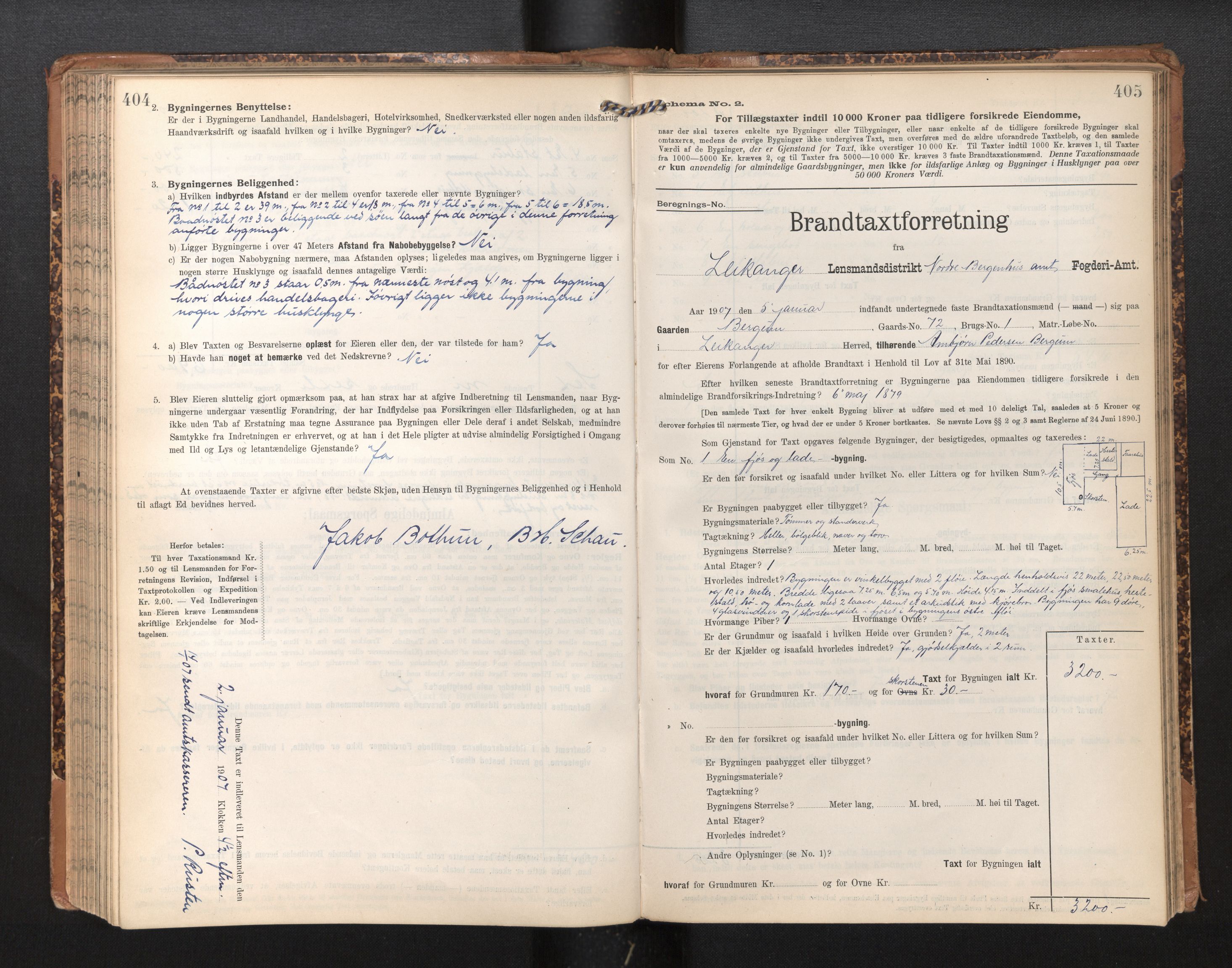 Lensmannen i Leikanger, SAB/A-29201/0012/L0005: Branntakstprotokoll, skjematakst, 1907-1917, s. 404-405