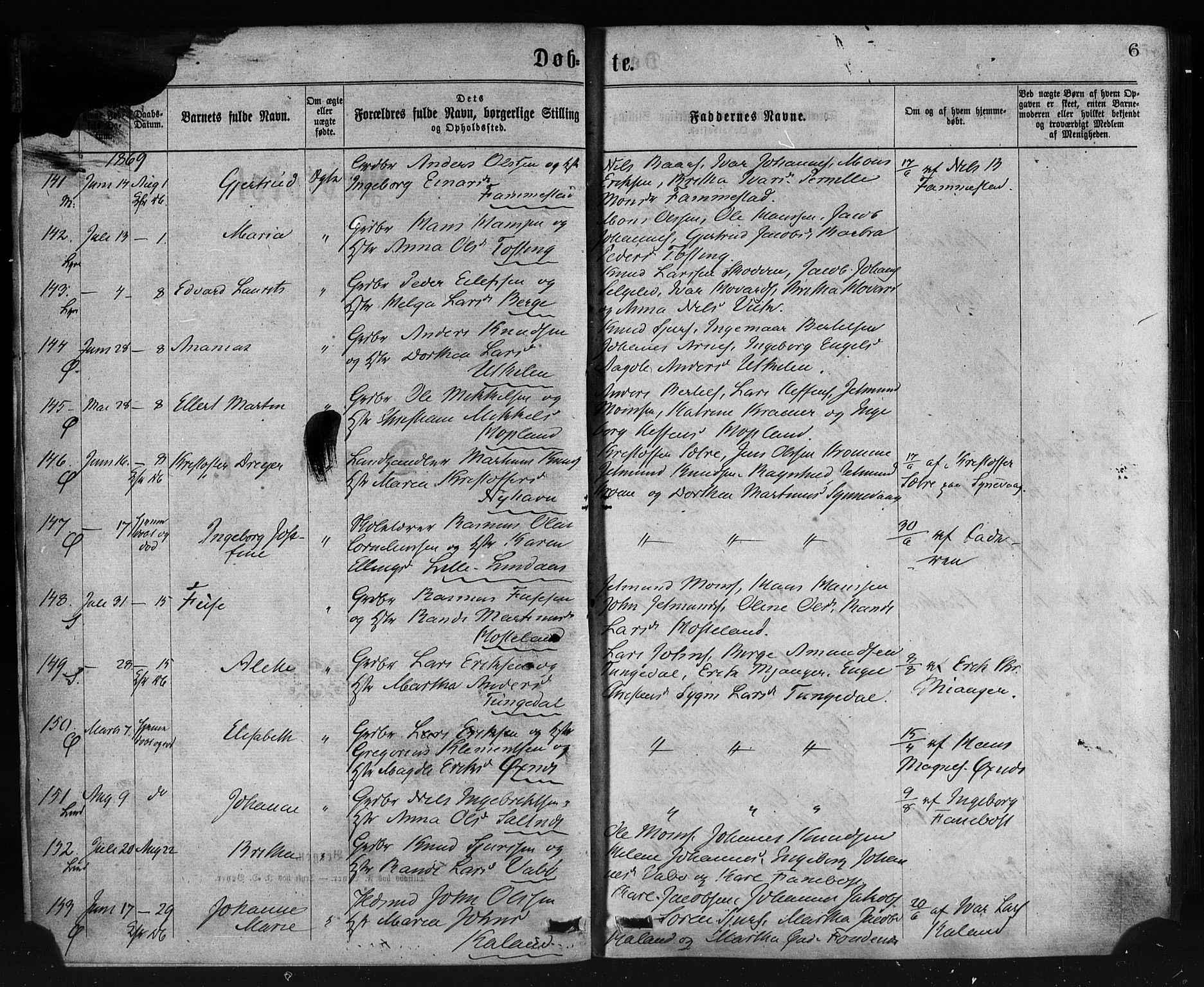 Lindås Sokneprestembete, AV/SAB-A-76701/H/Haa/Haaa/L0018: Ministerialbok nr. A 18, 1869-1885, s. 6