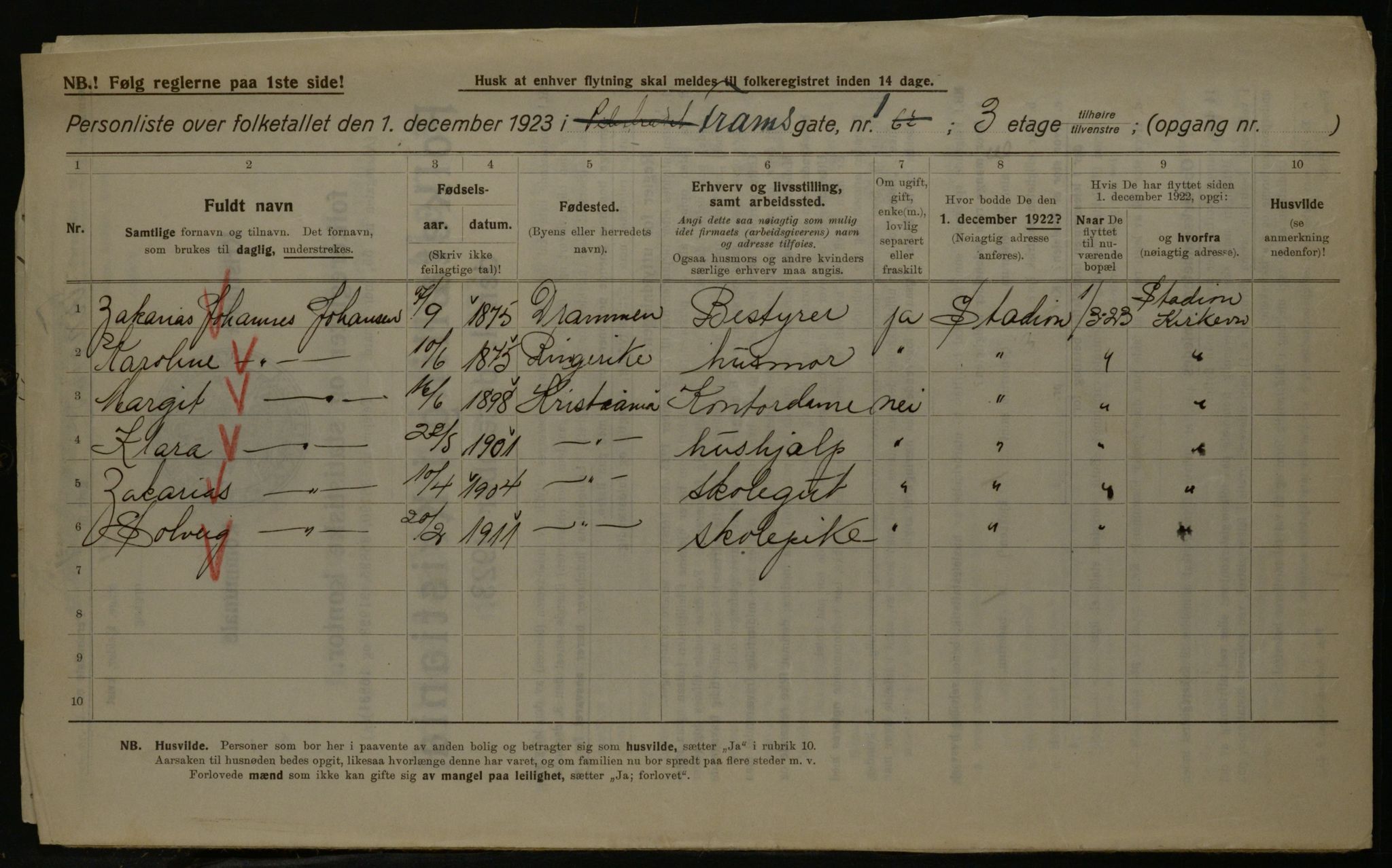 OBA, Kommunal folketelling 1.12.1923 for Kristiania, 1923, s. 28496