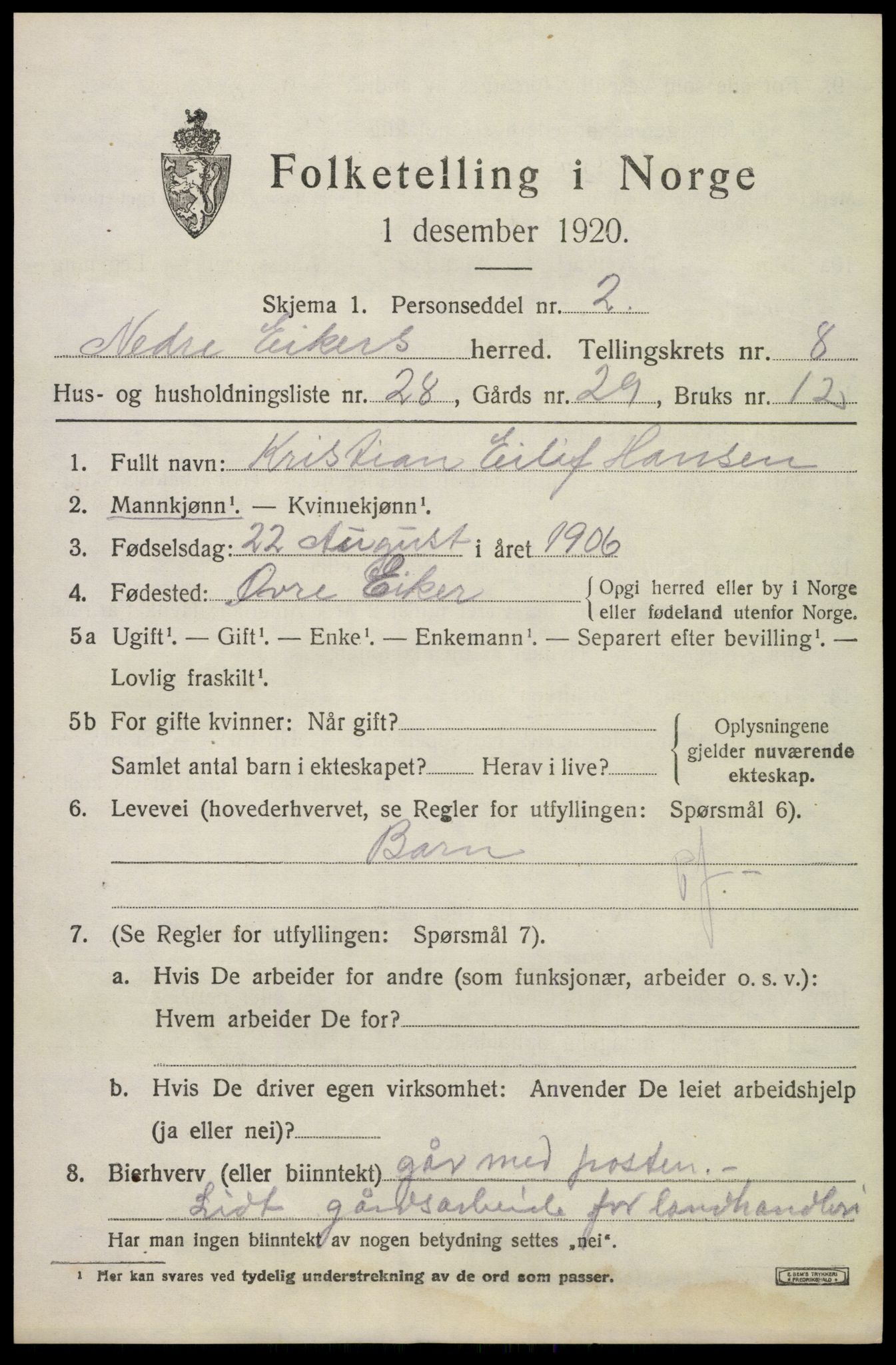 SAKO, Folketelling 1920 for 0625 Nedre Eiker herred, 1920, s. 8753