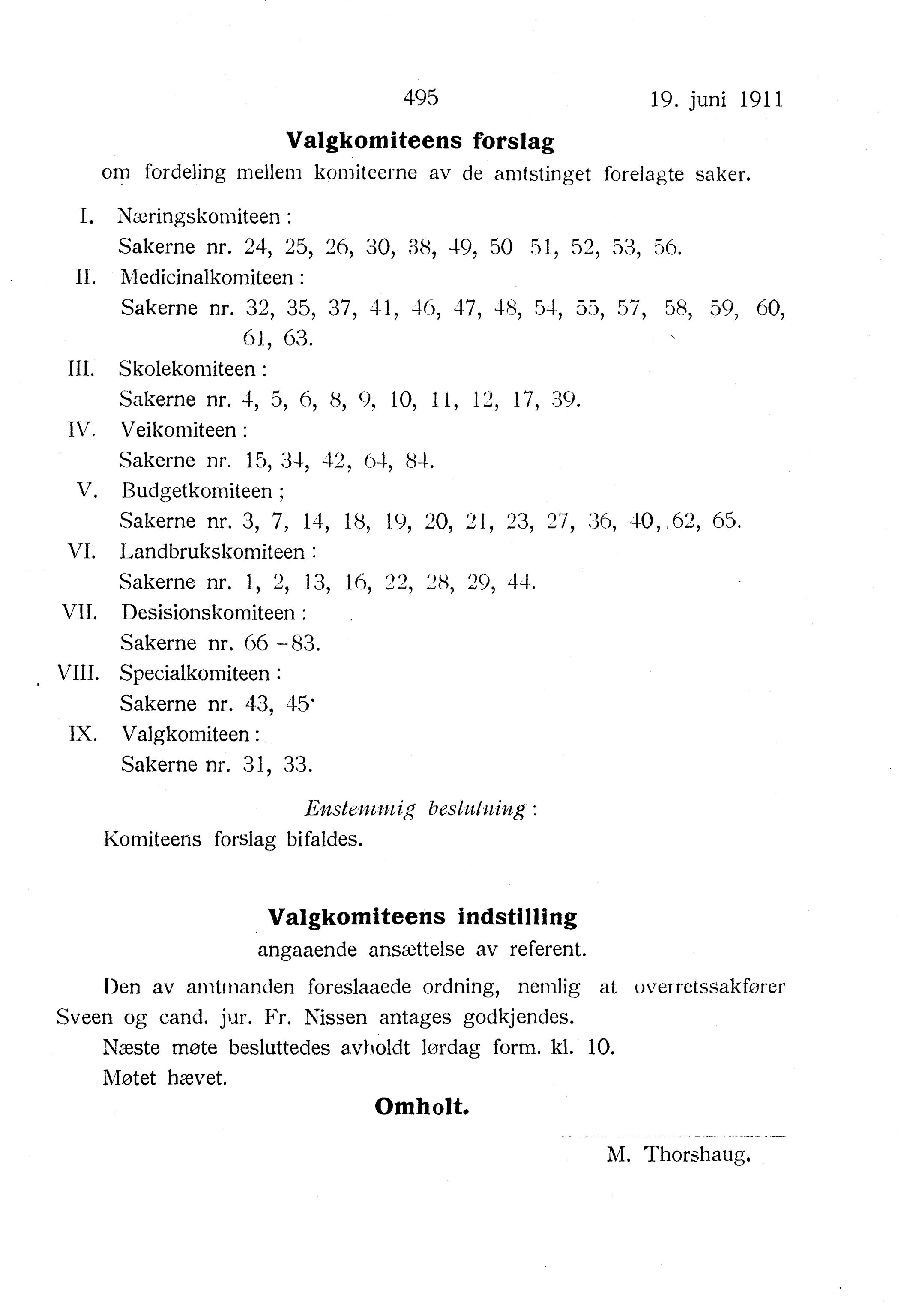 Nordland Fylkeskommune. Fylkestinget, AIN/NFK-17/176/A/Ac/L0034: Fylkestingsforhandlinger 1911, 1911