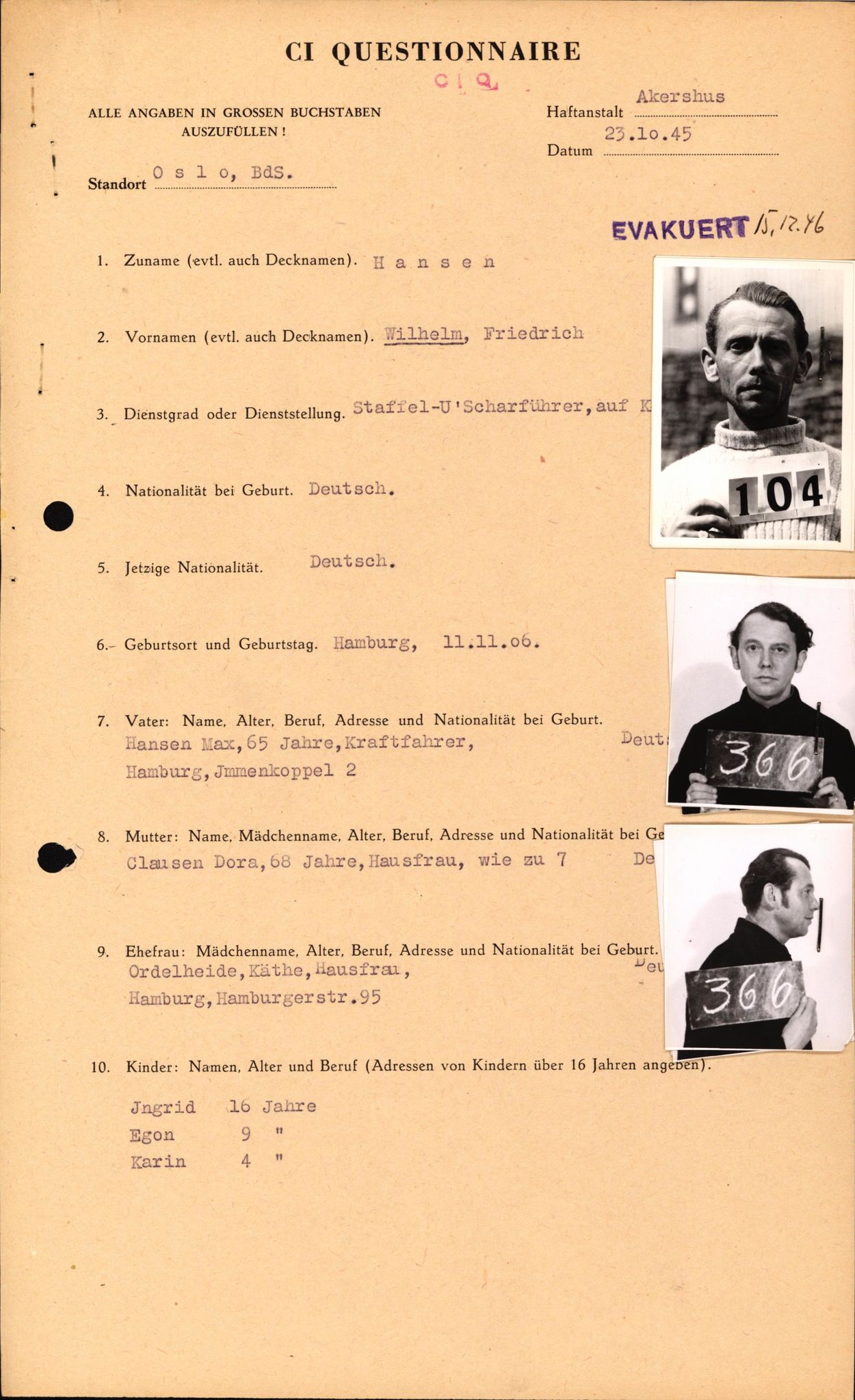 Forsvaret, Forsvarets overkommando II, AV/RA-RAFA-3915/D/Db/L0011: CI Questionaires. Tyske okkupasjonsstyrker i Norge. Tyskere., 1945-1946, s. 519