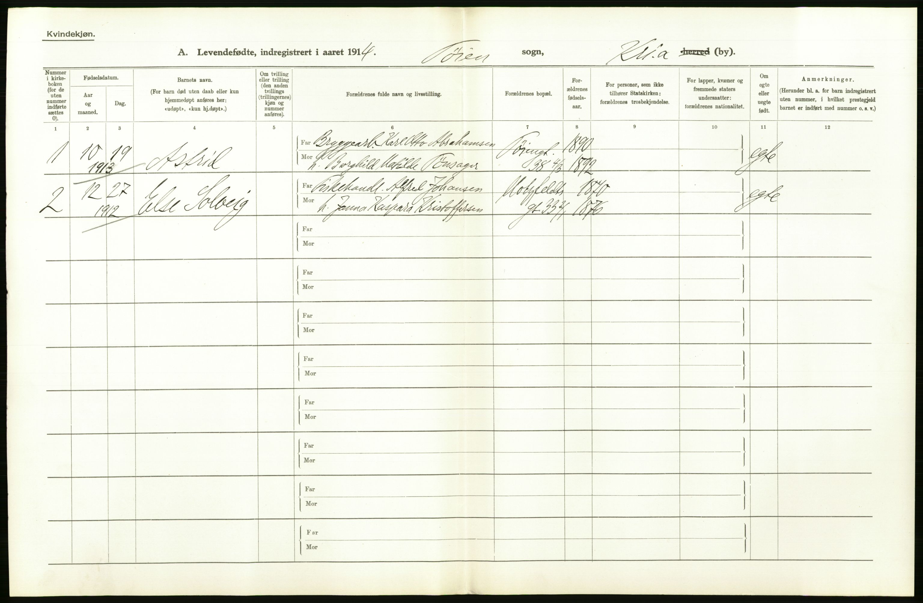 Statistisk sentralbyrå, Sosiodemografiske emner, Befolkning, AV/RA-S-2228/D/Df/Dfb/Dfbd/L0005: Kristiania: Levendefødte menn og kvinner., 1914, s. 418