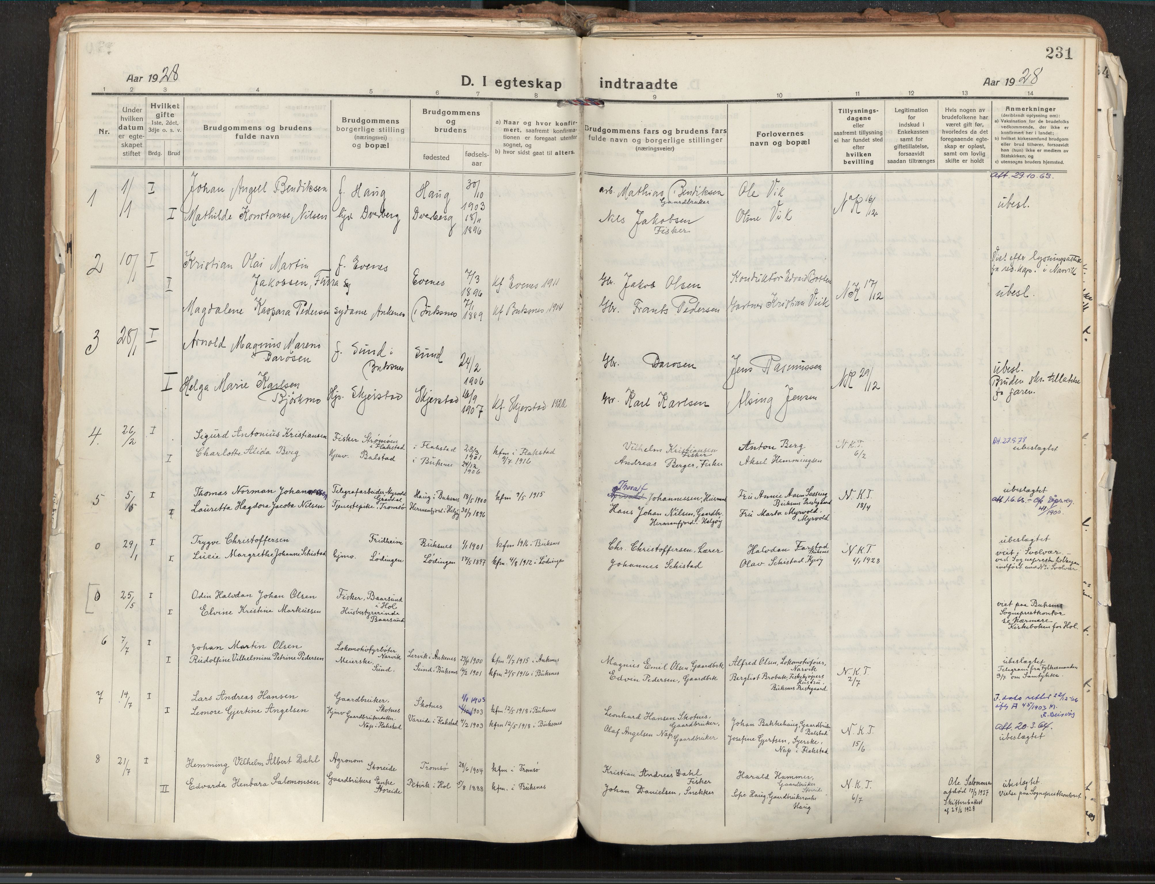 Ministerialprotokoller, klokkerbøker og fødselsregistre - Nordland, AV/SAT-A-1459/881/L1160: Ministerialbok nr. 881A13, 1919-1937, s. 231