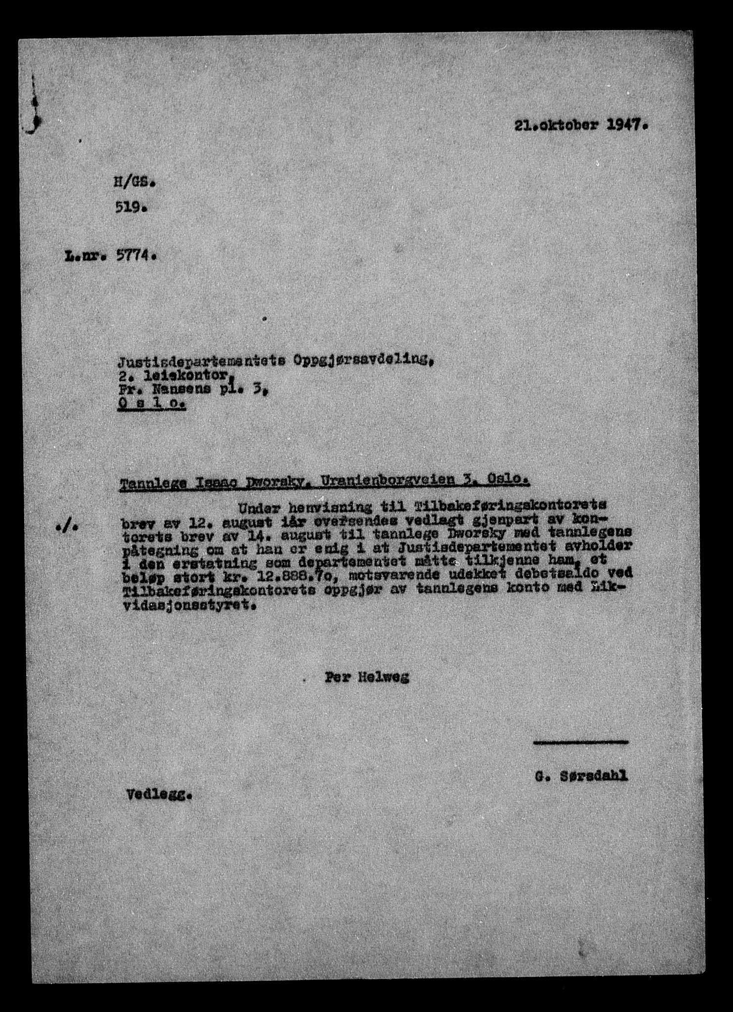 Justisdepartementet, Tilbakeføringskontoret for inndratte formuer, AV/RA-S-1564/H/Hc/Hcc/L0931: --, 1945-1947, s. 424