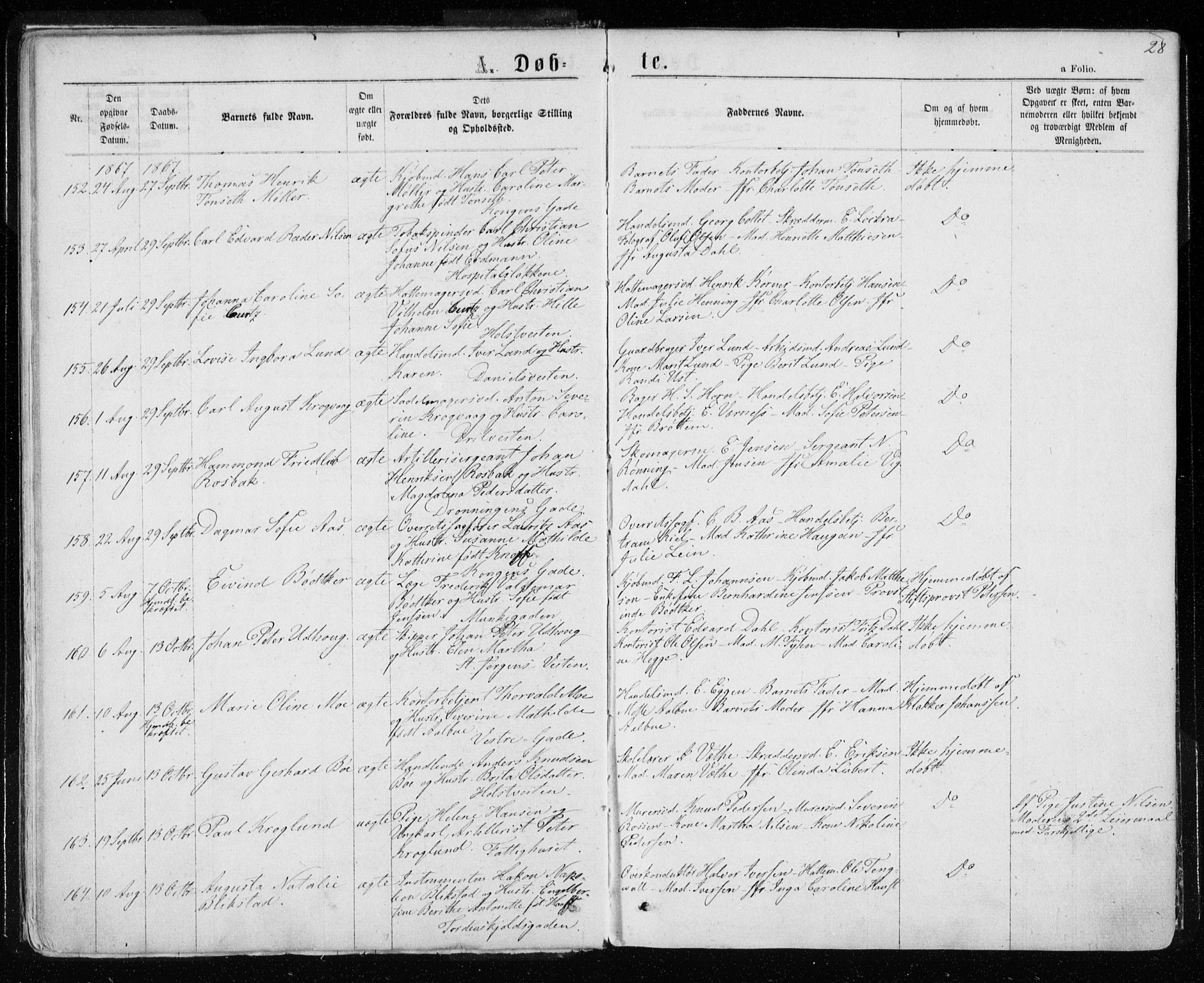 Ministerialprotokoller, klokkerbøker og fødselsregistre - Sør-Trøndelag, SAT/A-1456/601/L0054: Ministerialbok nr. 601A22, 1866-1877, s. 28