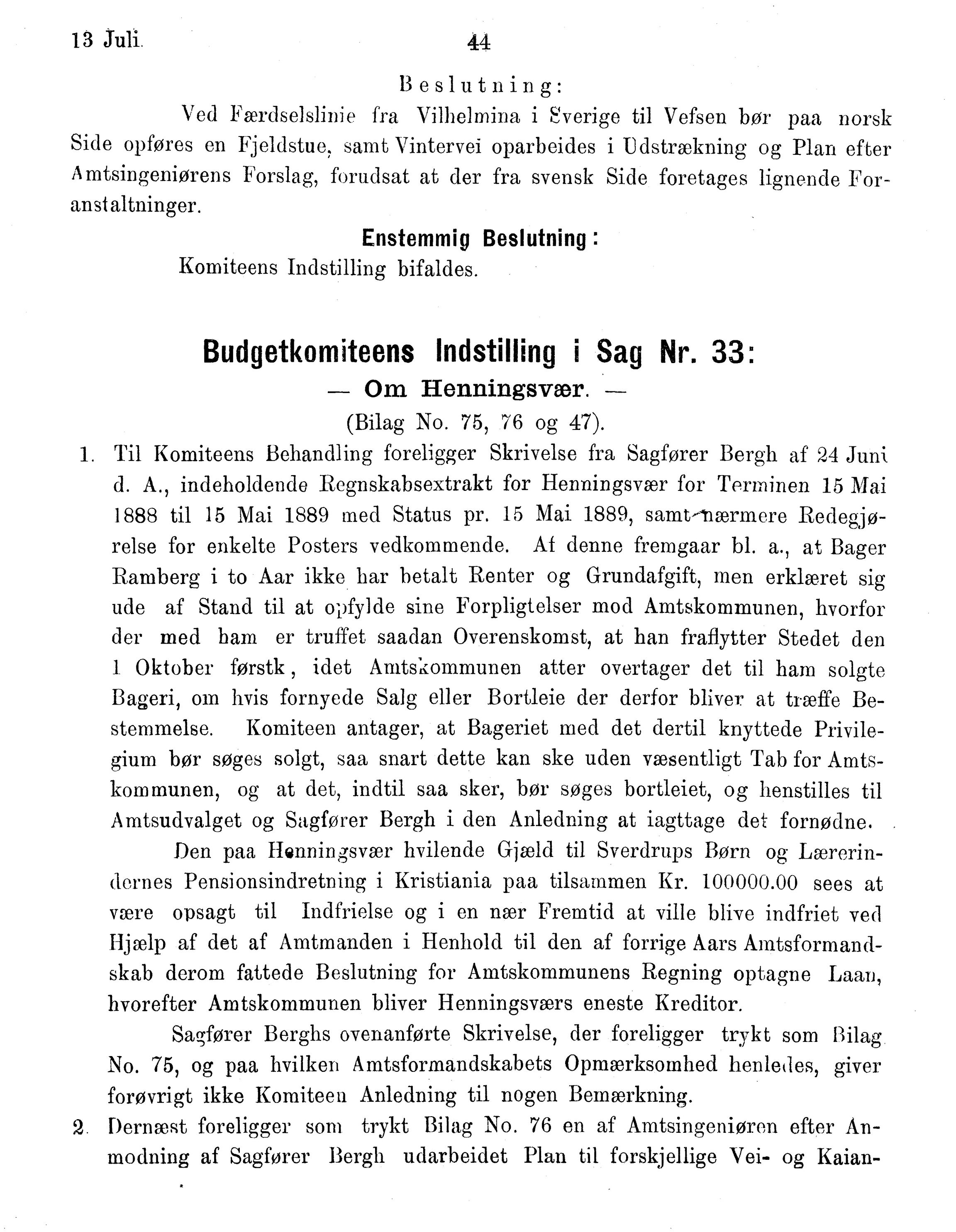 Nordland Fylkeskommune. Fylkestinget, AIN/NFK-17/176/A/Ac/L0015: Fylkestingsforhandlinger 1886-1890, 1886-1890