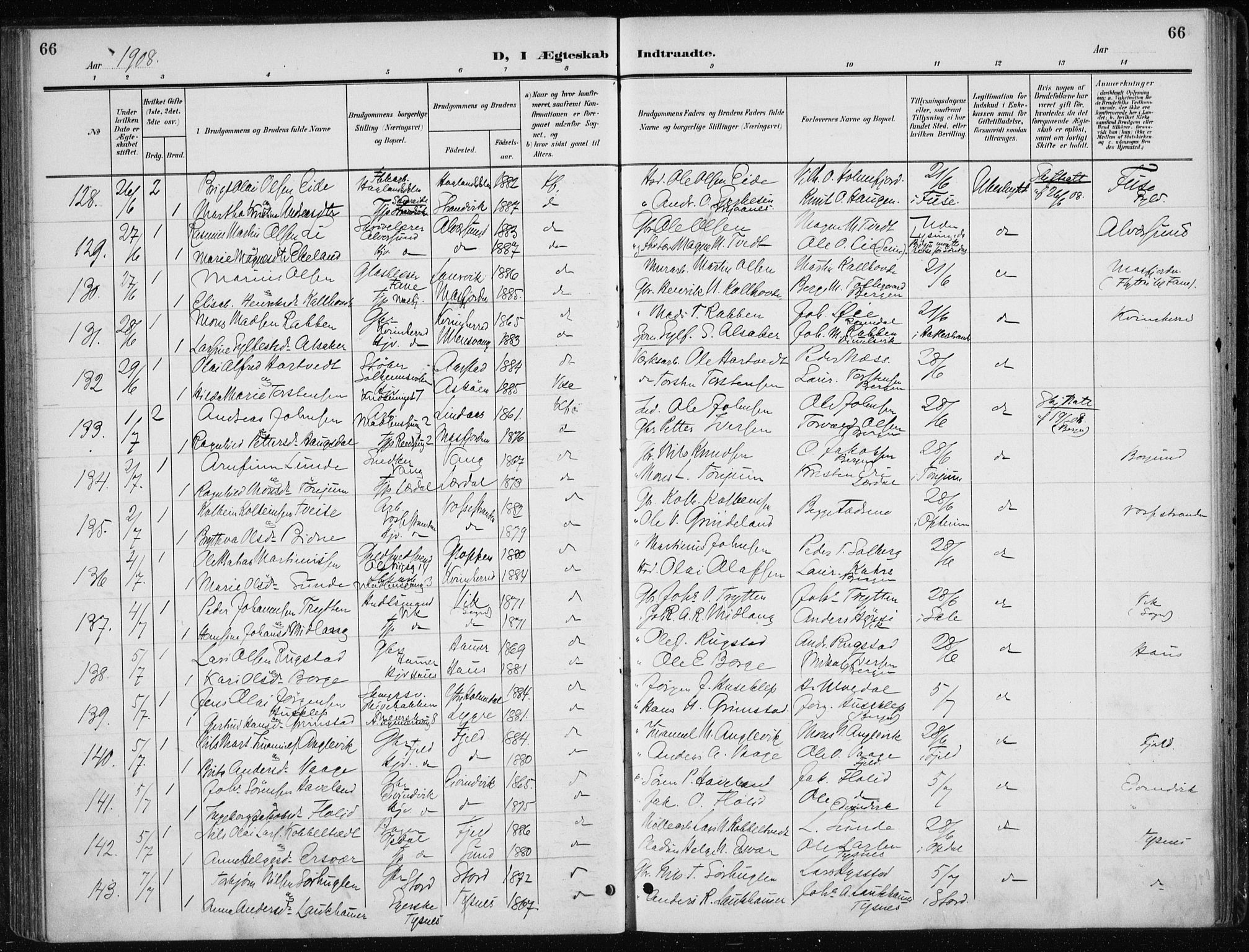 Nykirken Sokneprestembete, AV/SAB-A-77101/H/Haa/L0035: Ministerialbok nr. D 5, 1905-1913, s. 66