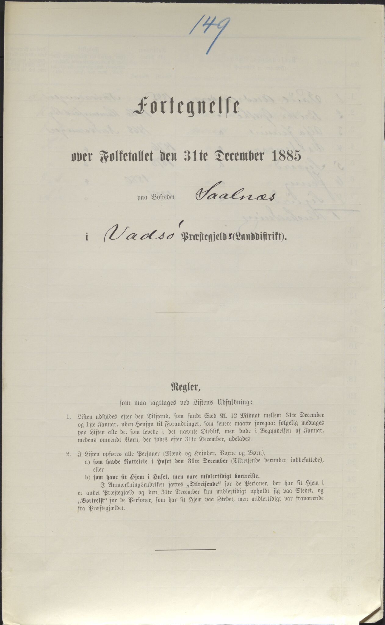 SATØ, Folketelling 1885 for 2029 Vadsø landsogn, 1885, s. 149a