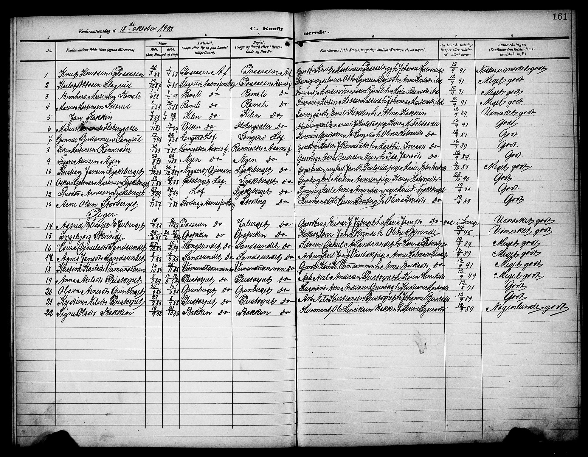 Åsnes prestekontor, AV/SAH-PREST-042/H/Ha/Hab/L0006: Klokkerbok nr. 6, 1903-1929, s. 161