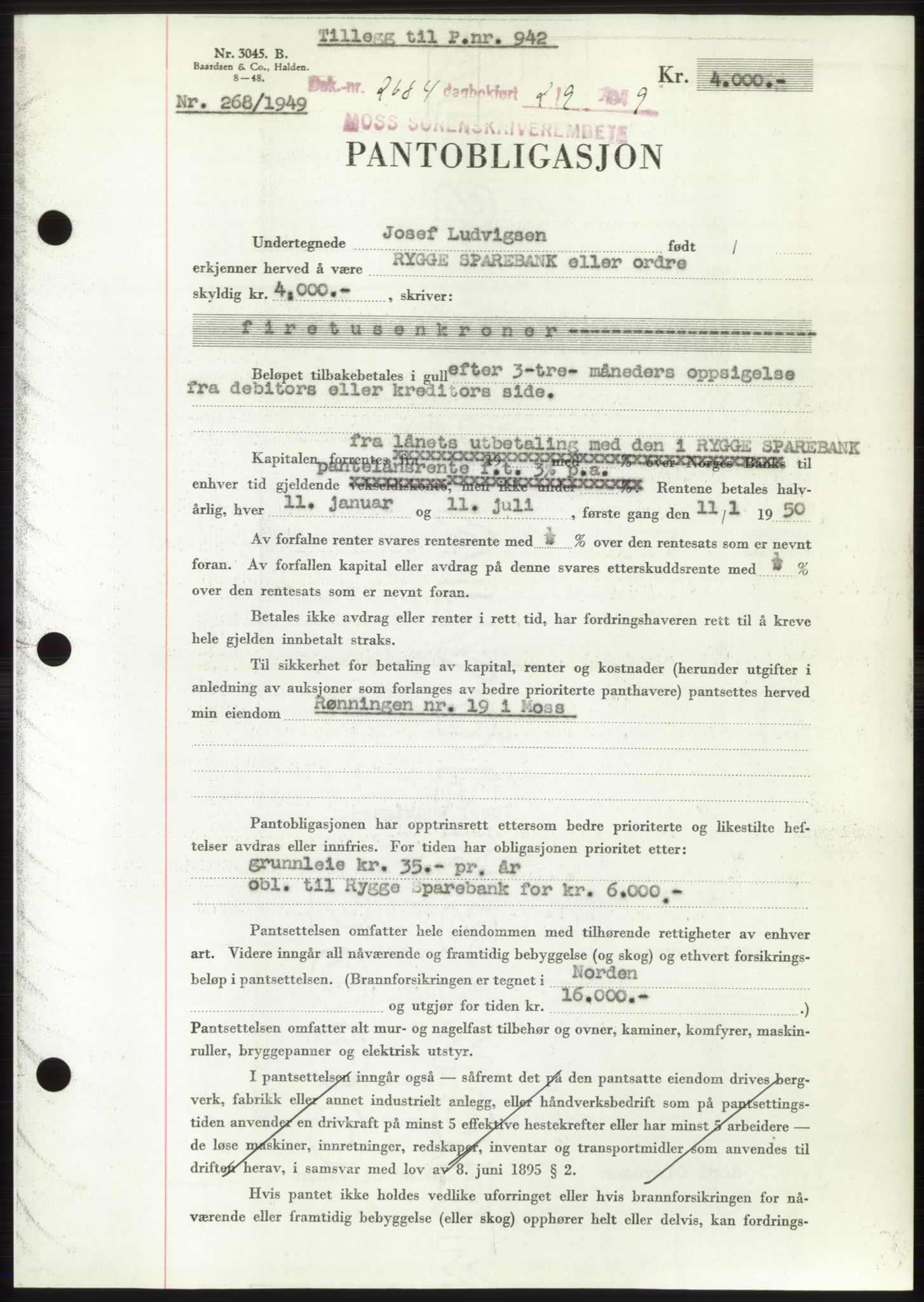 Moss sorenskriveri, SAO/A-10168: Pantebok nr. B22, 1949-1949, Dagboknr: 2684/1949