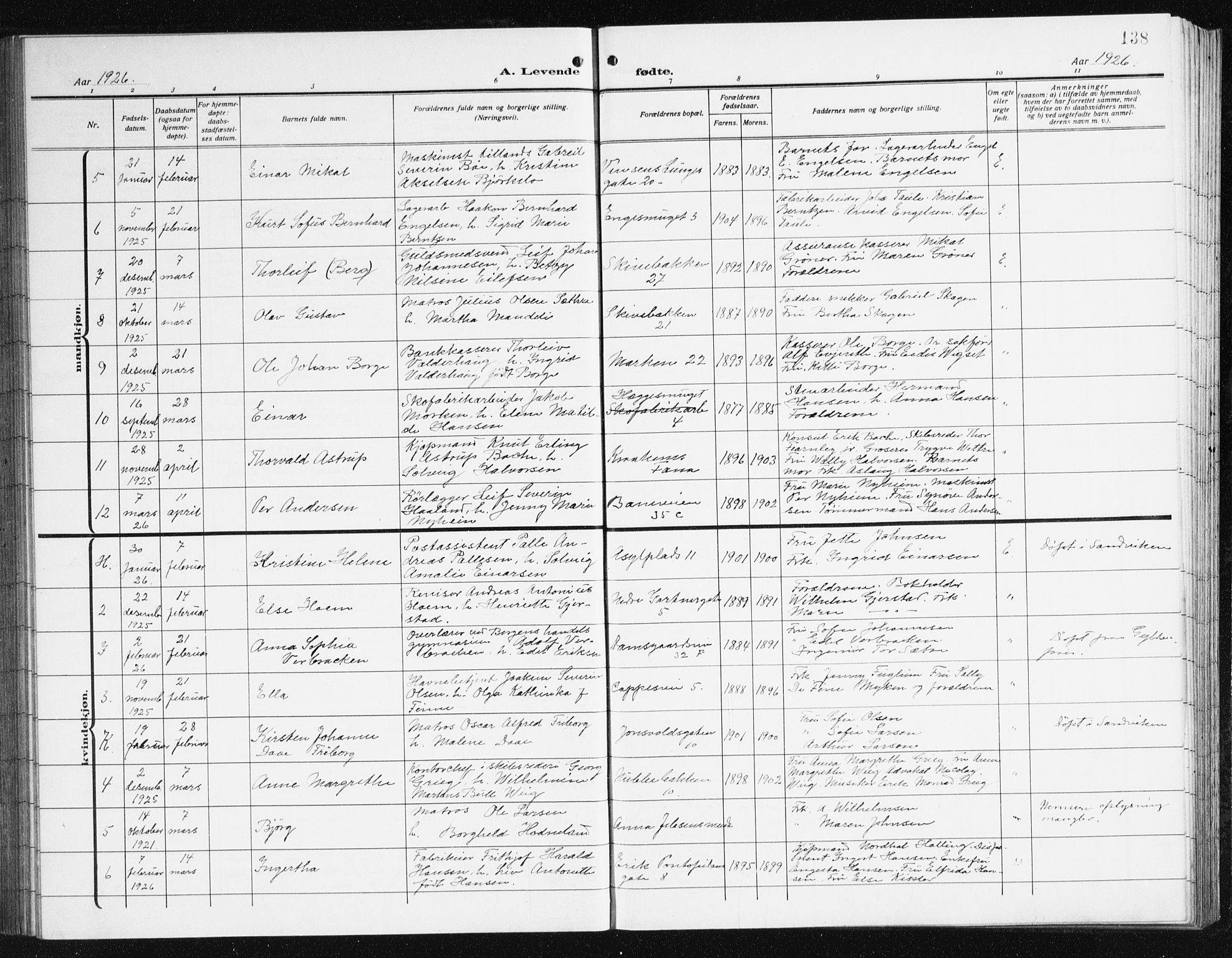Domkirken sokneprestembete, AV/SAB-A-74801/H/Hab/L0018: Klokkerbok nr. B 11, 1915-1942, s. 138