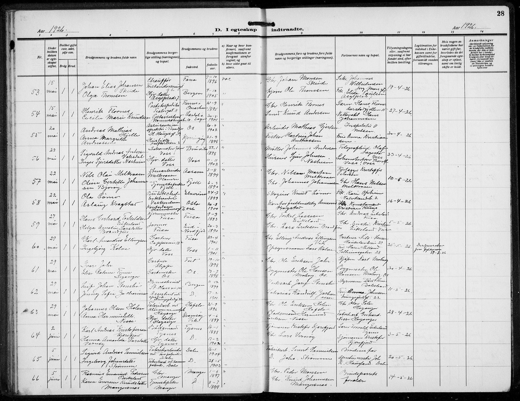 Domkirken sokneprestembete, AV/SAB-A-74801/H/Hab/L0034: Klokkerbok nr. D 6, 1924-1941, s. 28