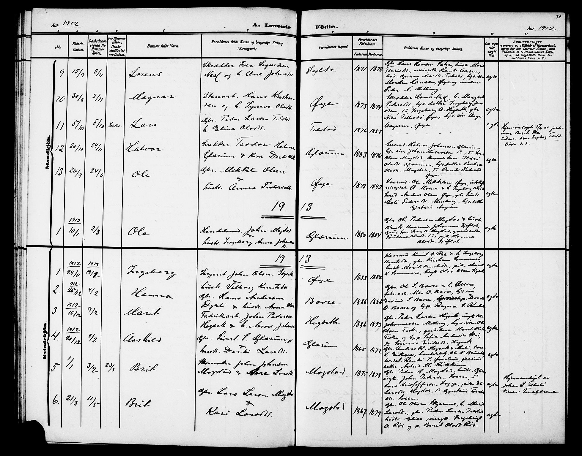 Ministerialprotokoller, klokkerbøker og fødselsregistre - Møre og Romsdal, AV/SAT-A-1454/595/L1053: Klokkerbok nr. 595C05, 1901-1919, s. 30