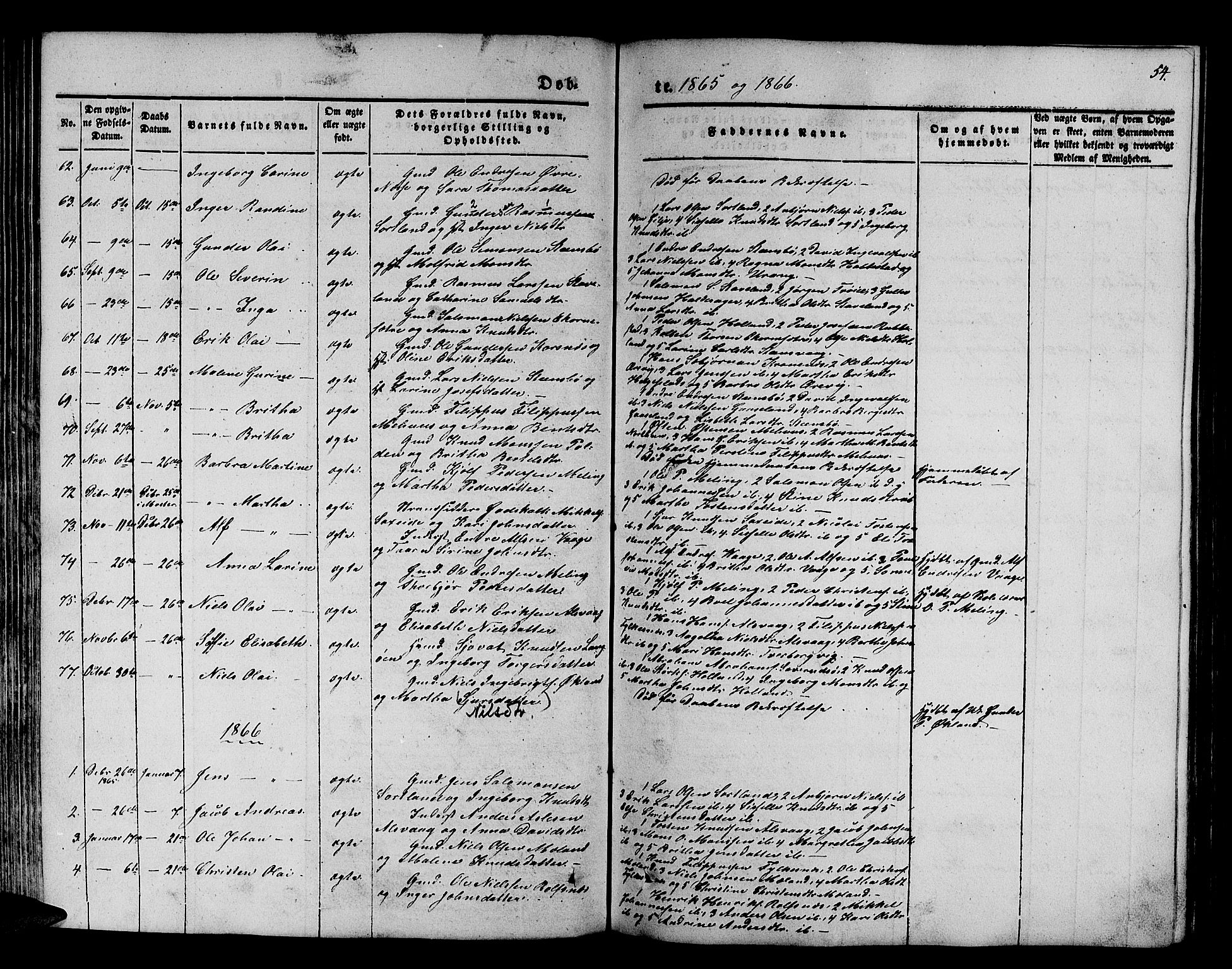 Finnås sokneprestembete, AV/SAB-A-99925/H/Ha/Hab/Habb/L0001: Klokkerbok nr. B 1, 1851-1870, s. 54