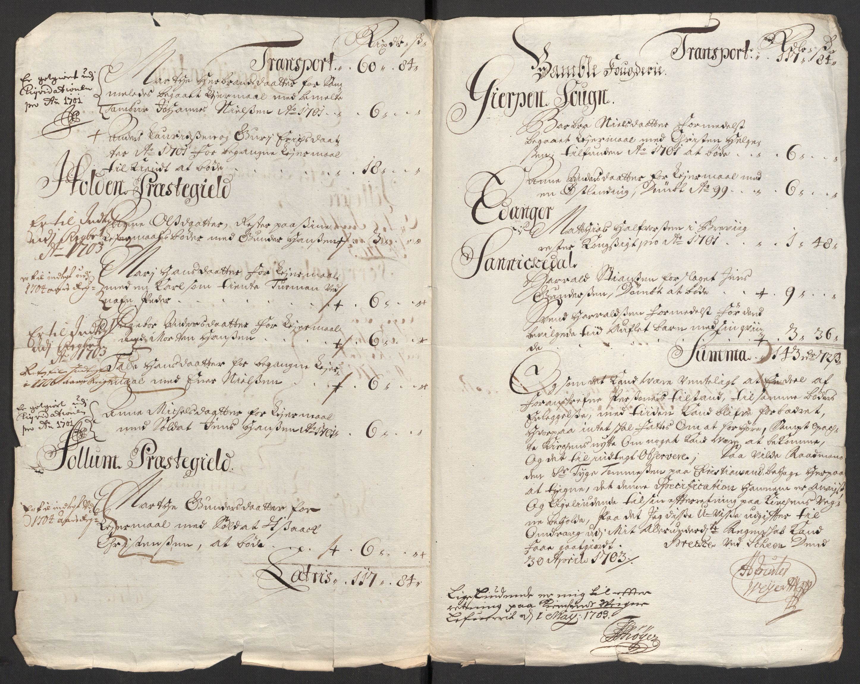 Rentekammeret inntil 1814, Reviderte regnskaper, Fogderegnskap, AV/RA-EA-4092/R36/L2106: Fogderegnskap Øvre og Nedre Telemark og Bamble, 1702, s. 57