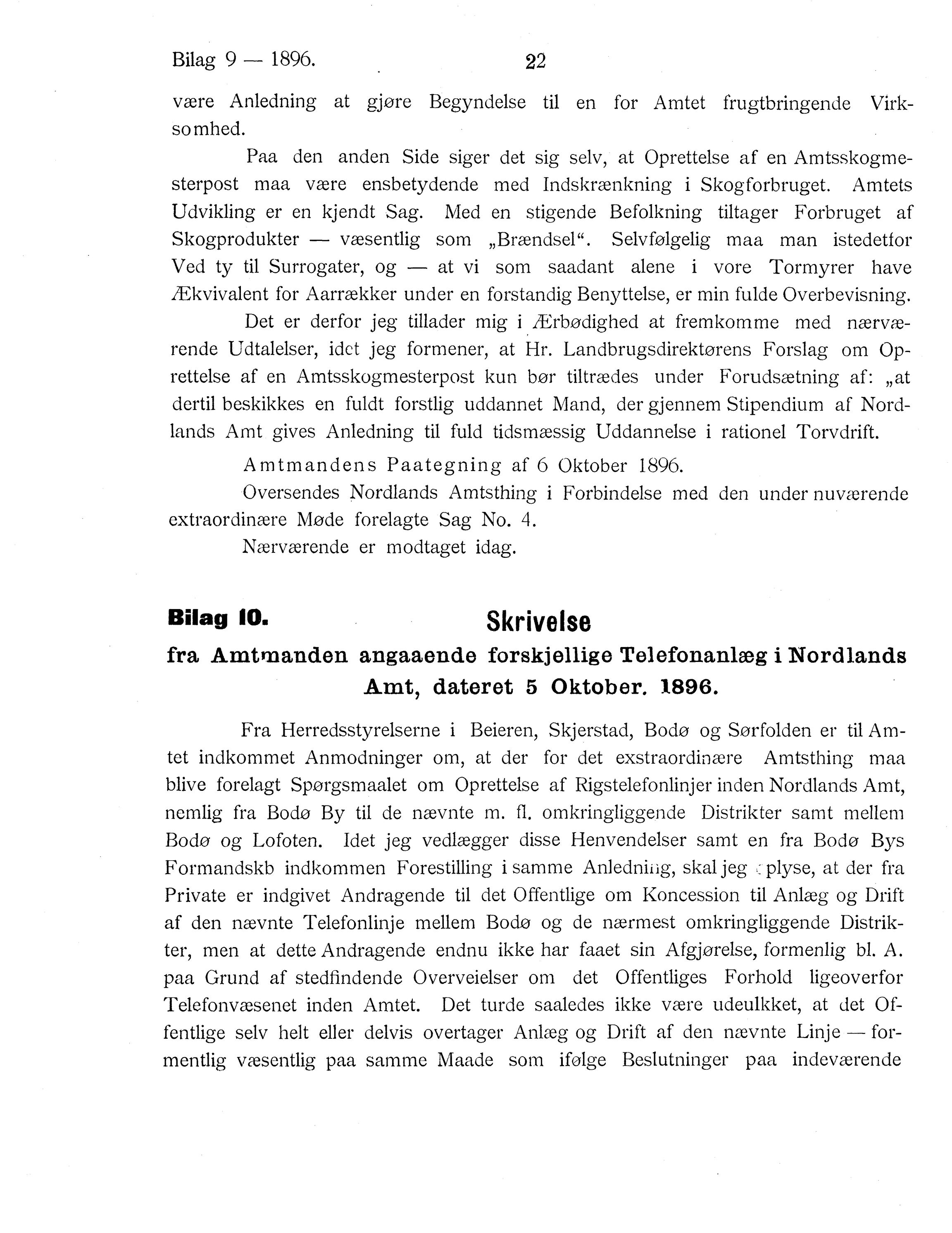 Nordland Fylkeskommune. Fylkestinget, AIN/NFK-17/176/A/Ac/L0019: Fylkestingsforhandlinger 1896, 1896