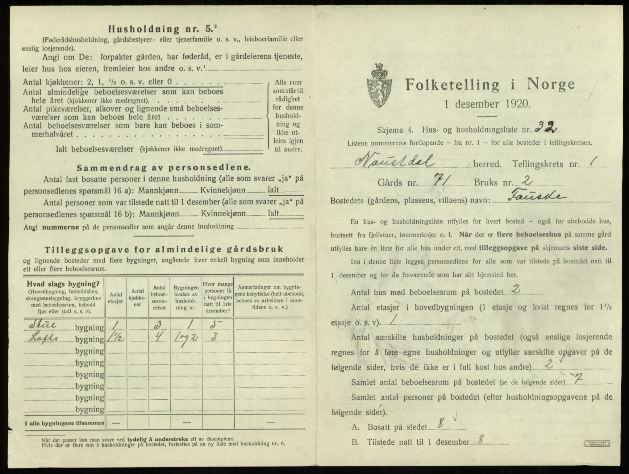 SAB, Folketelling 1920 for 1433 Naustdal herred, 1920, s. 65