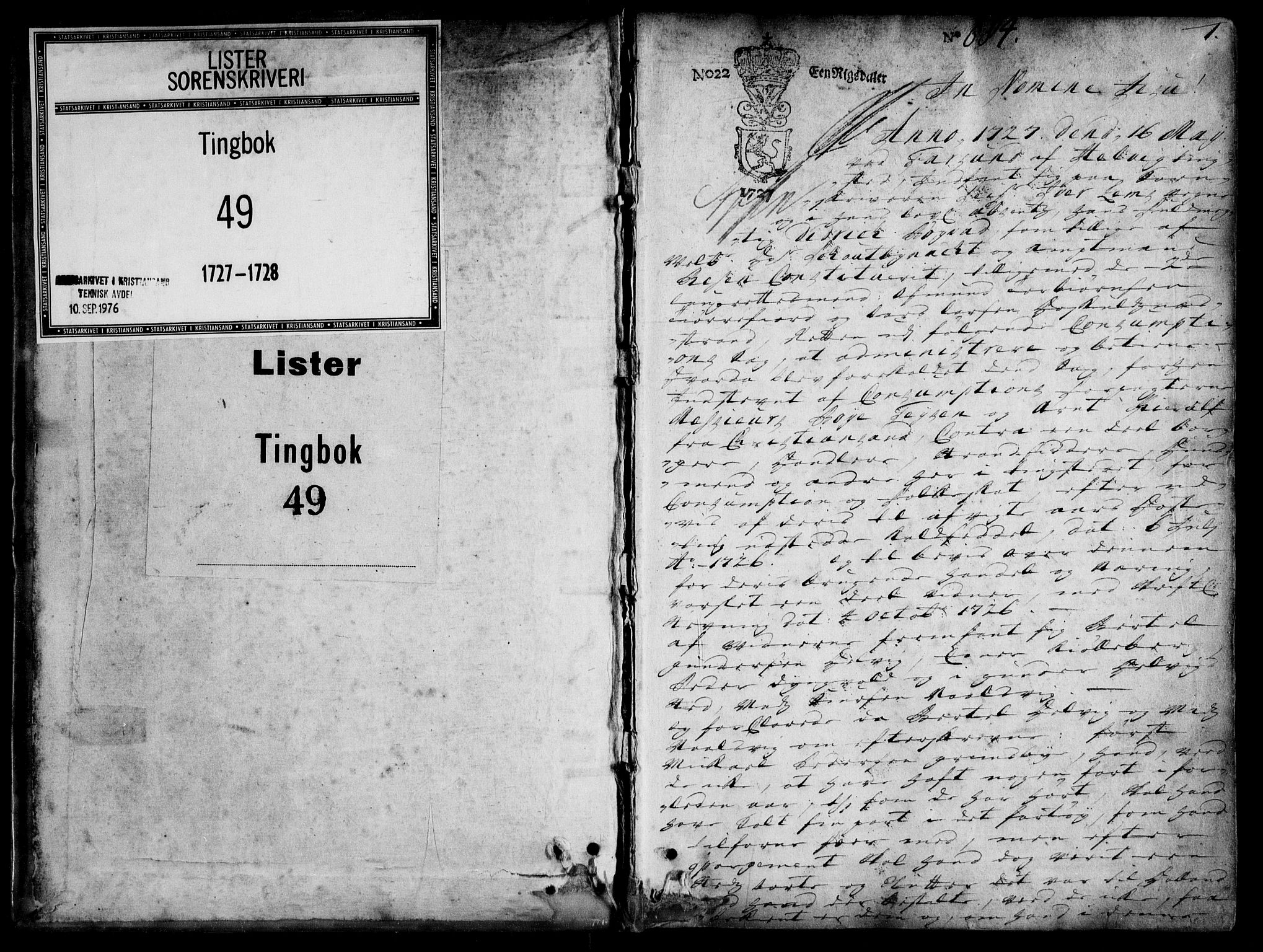 Lister sorenskriveri, SAK/1221-0003/F/Fa/L0049: Tingbok nr 49, 1727-1728, s. 0b-1a